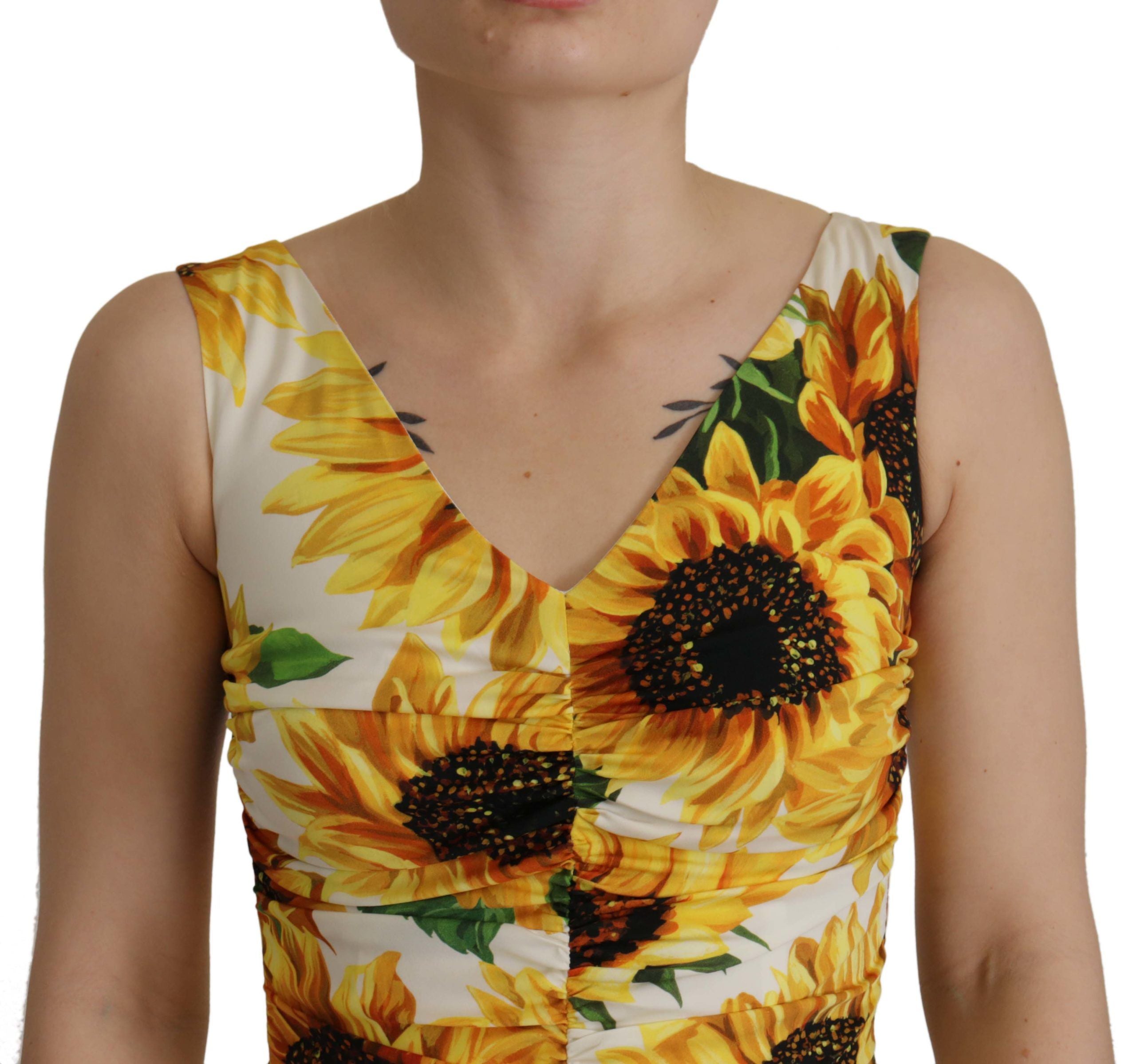 Rochie midi elegantă cu imprimeu floral alb Dolce &amp; Gabbana