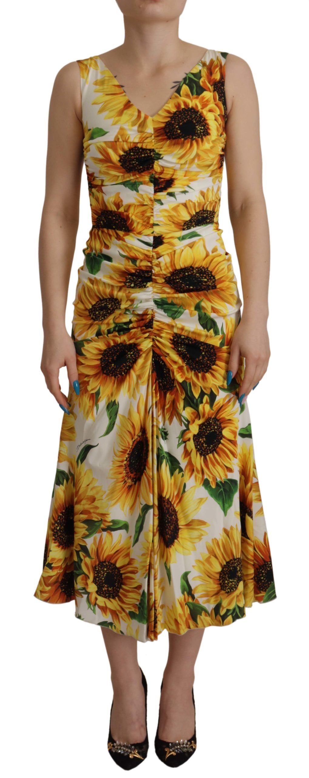 Dolce &amp; Gabbana – Elegantes weißes Midikleid mit Blumendruck