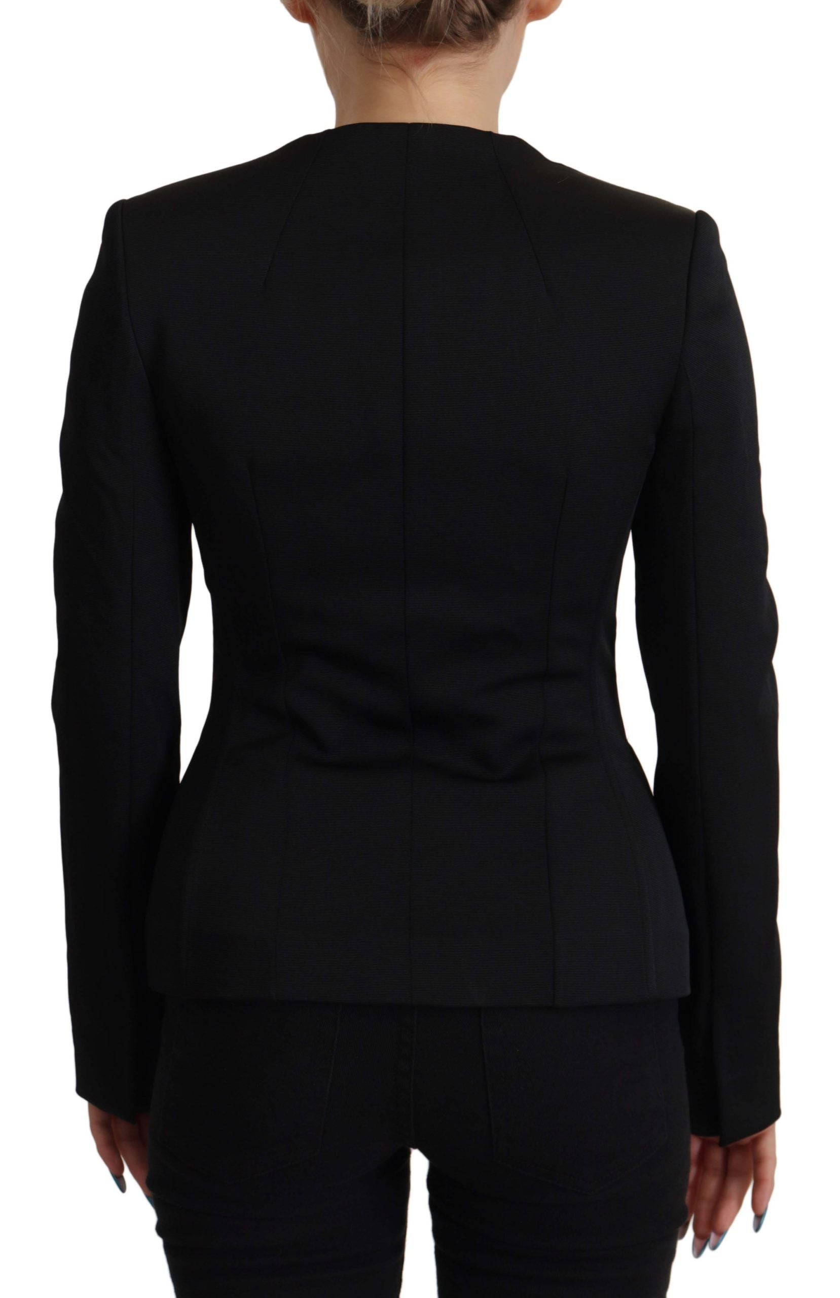 Dolce &amp; Gabbana – Elegante schwarze Jacke mit Druckknöpfen und Seidenfutter