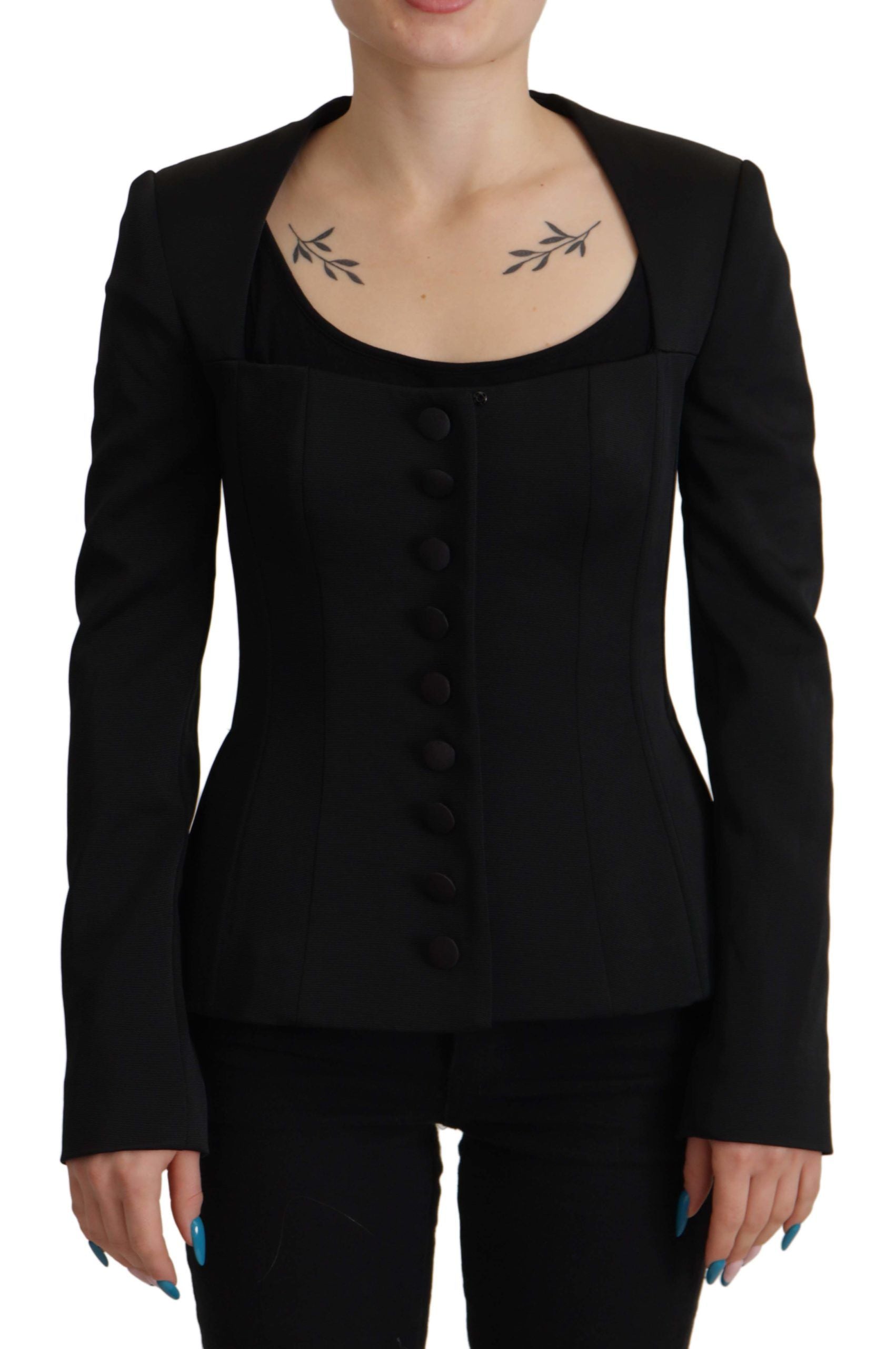 Dolce &amp; Gabbana – Elegante schwarze Jacke mit Druckknöpfen und Seidenfutter
