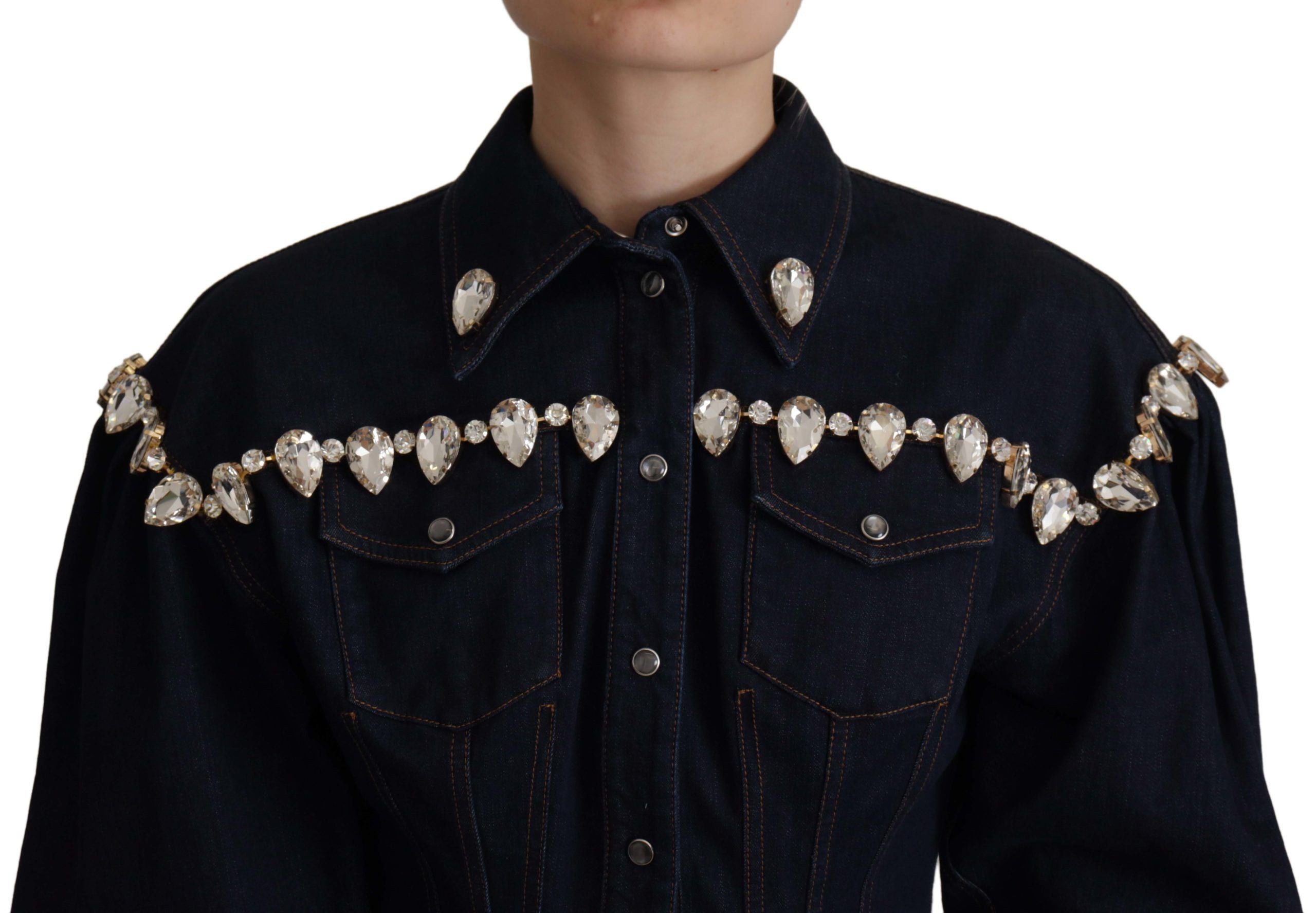 Dolce &amp; Gabbana Elegante Jeansjacke mit Kristallverzierung