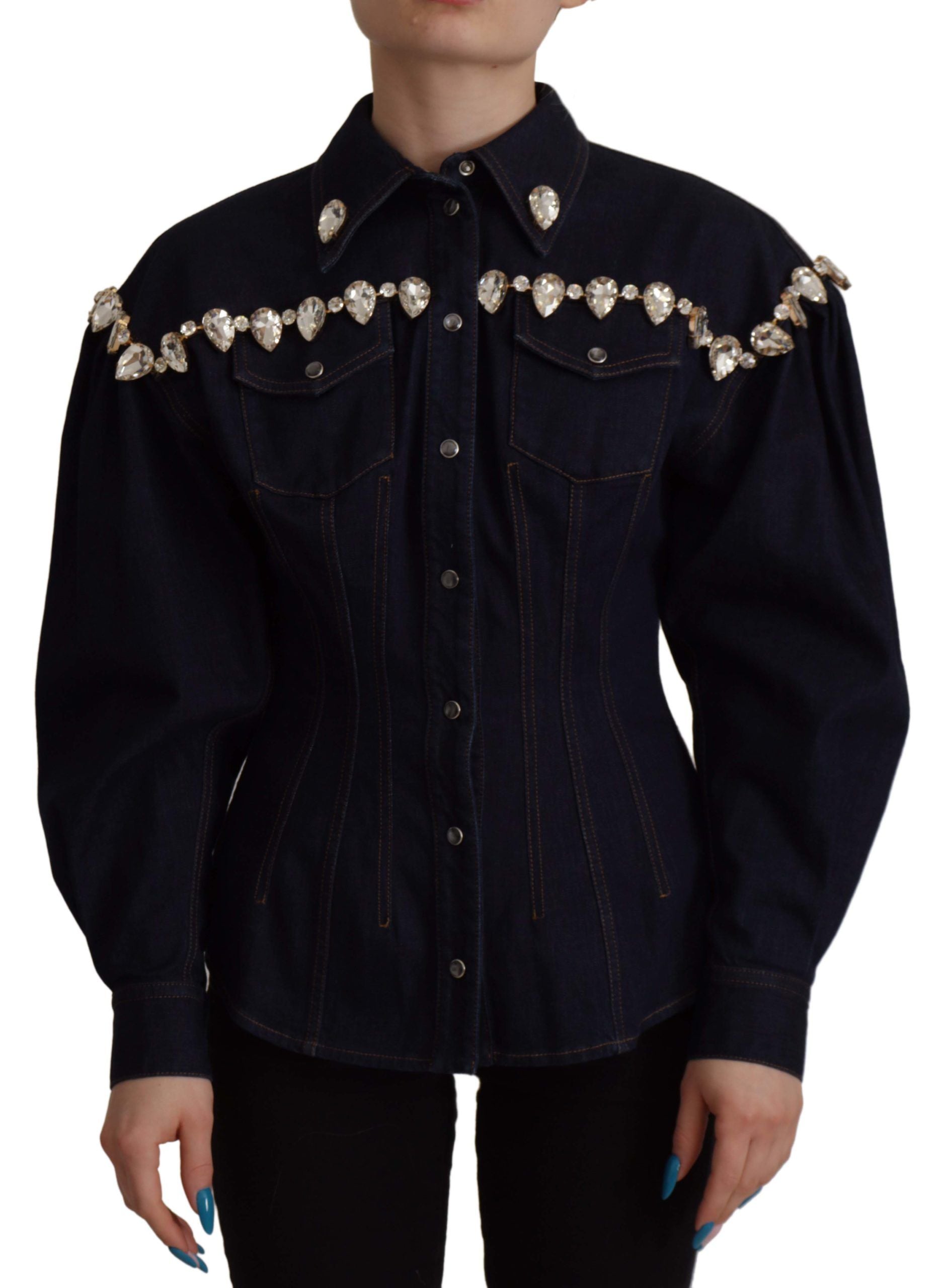 Dolce &amp; Gabbana Elegante Jeansjacke mit Kristallverzierung
