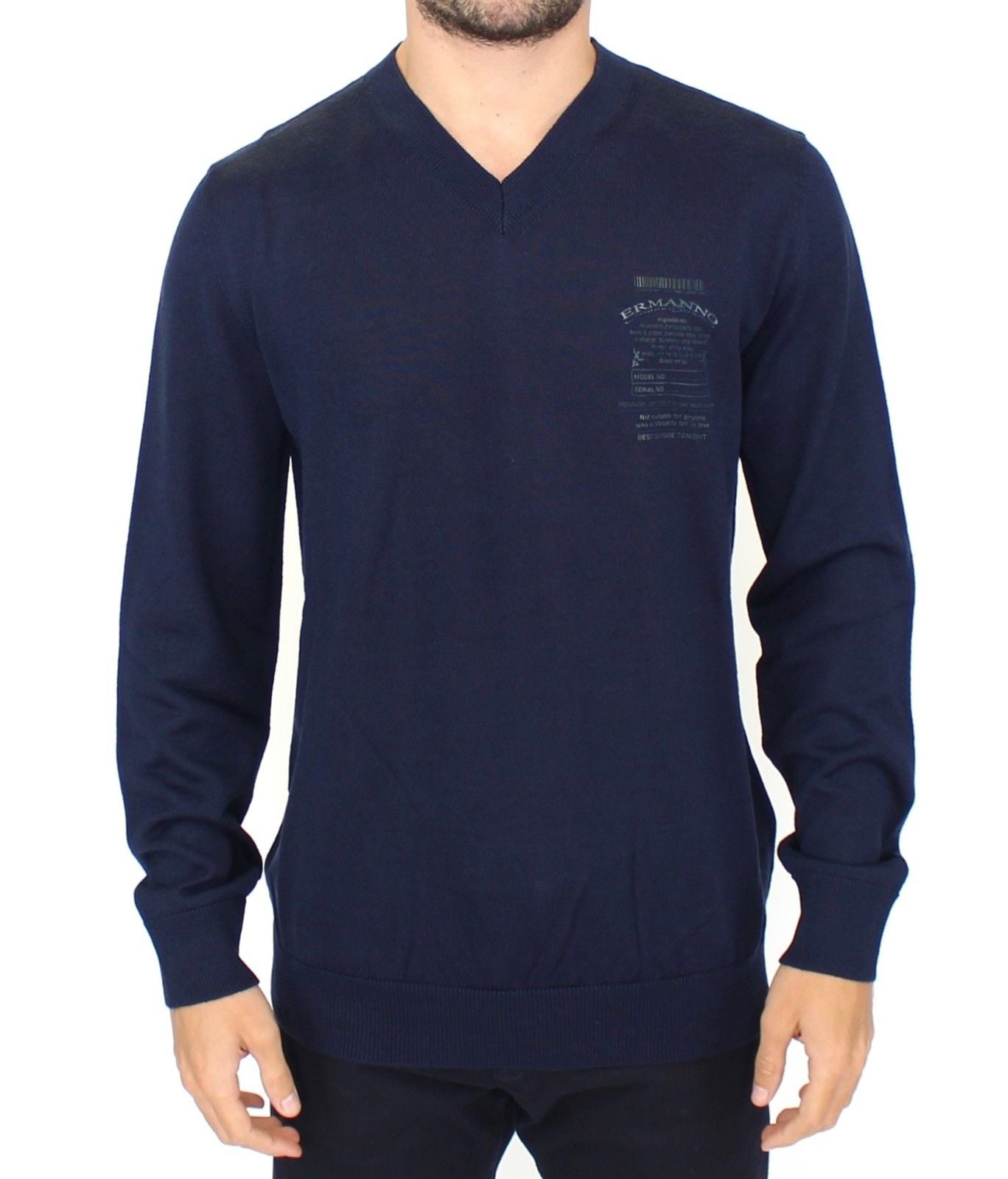 Ermanno Scervino Eleganter blauer Pullover aus Wollmischung mit V-Ausschnitt
