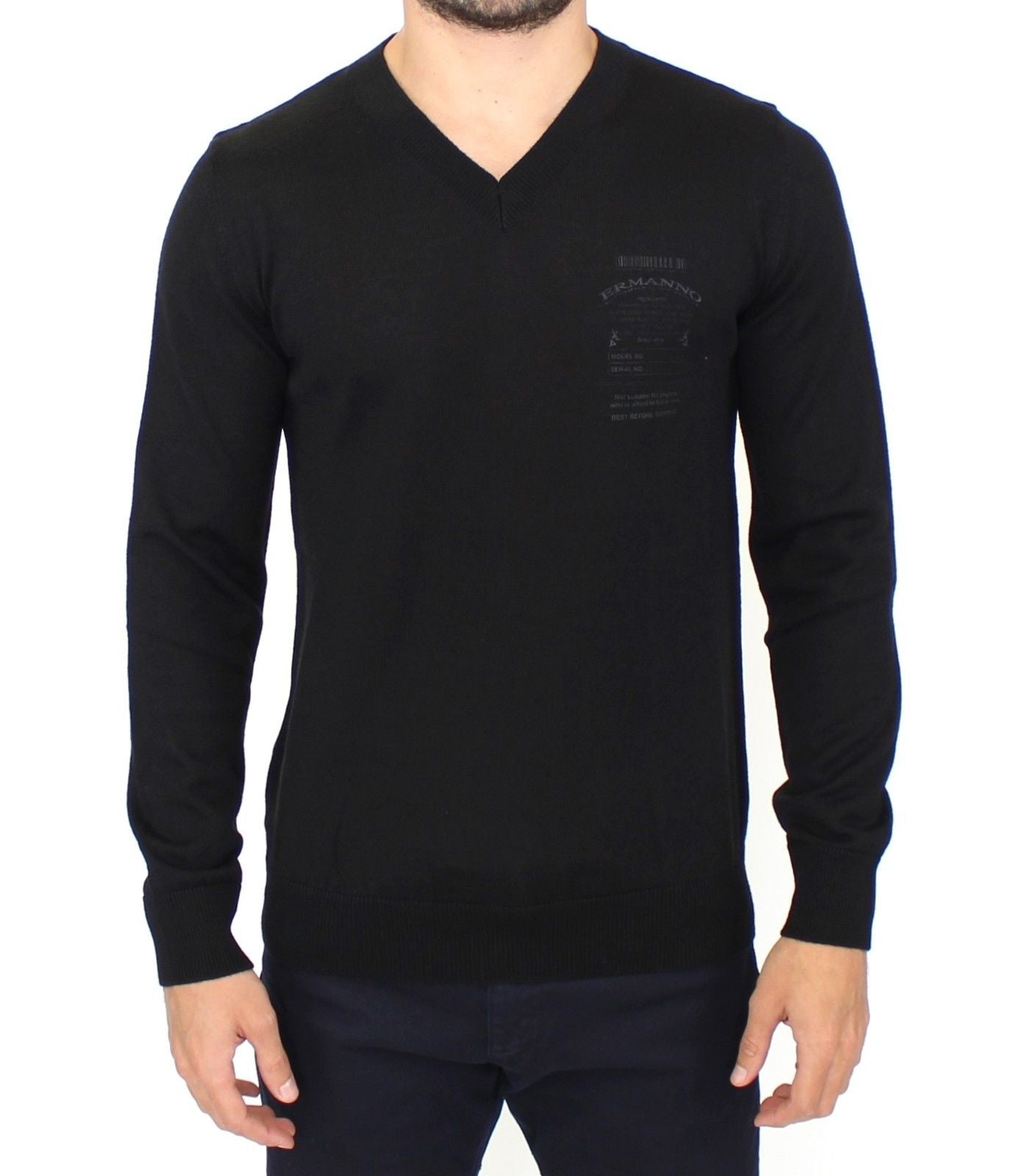 Ermanno Scervino Eleganter schwarzer Pullover aus Wollmischung mit V-Ausschnitt
