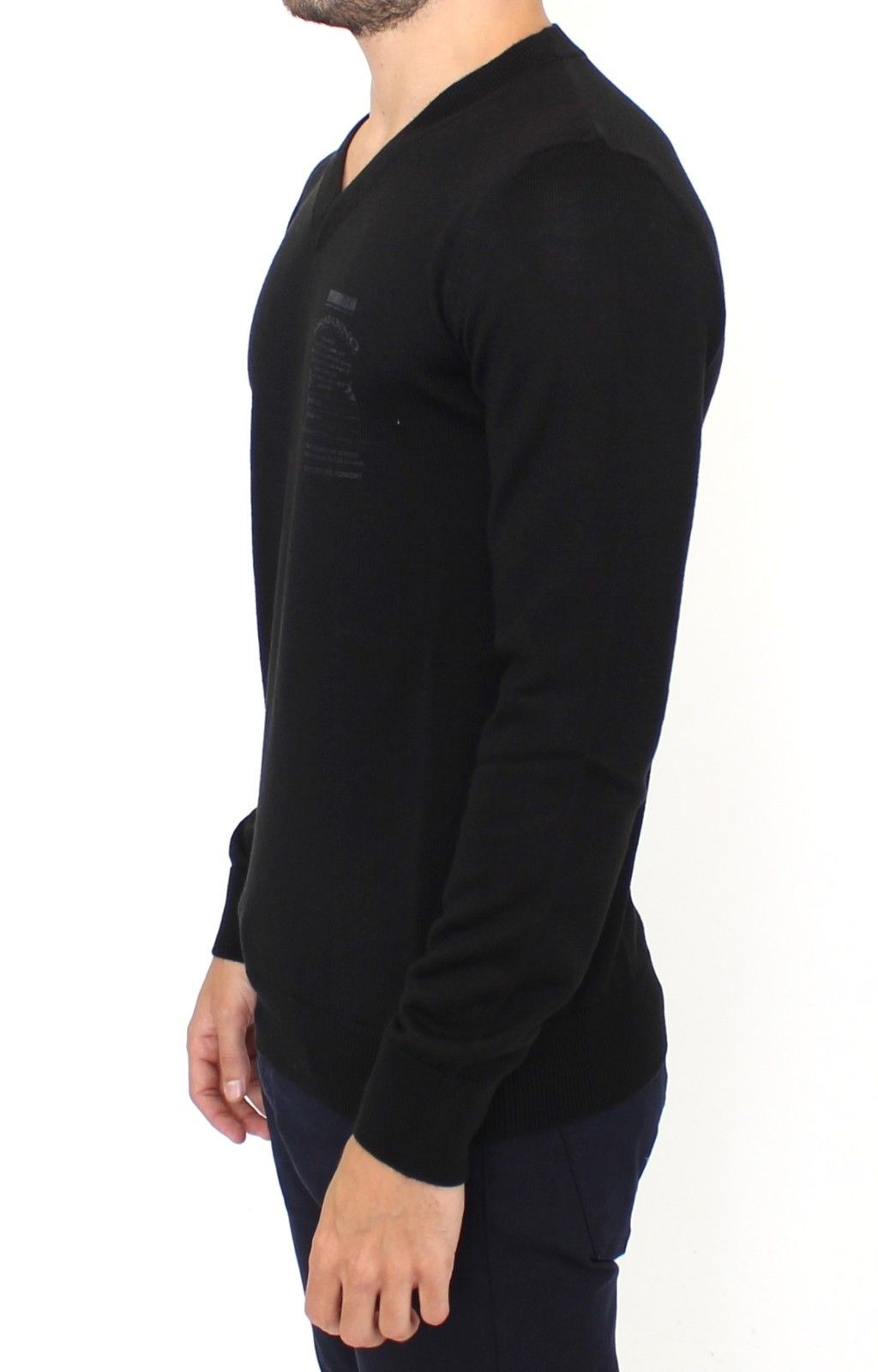 Ermanno Scervino Eleganter schwarzer Pullover aus Wollmischung mit V-Ausschnitt