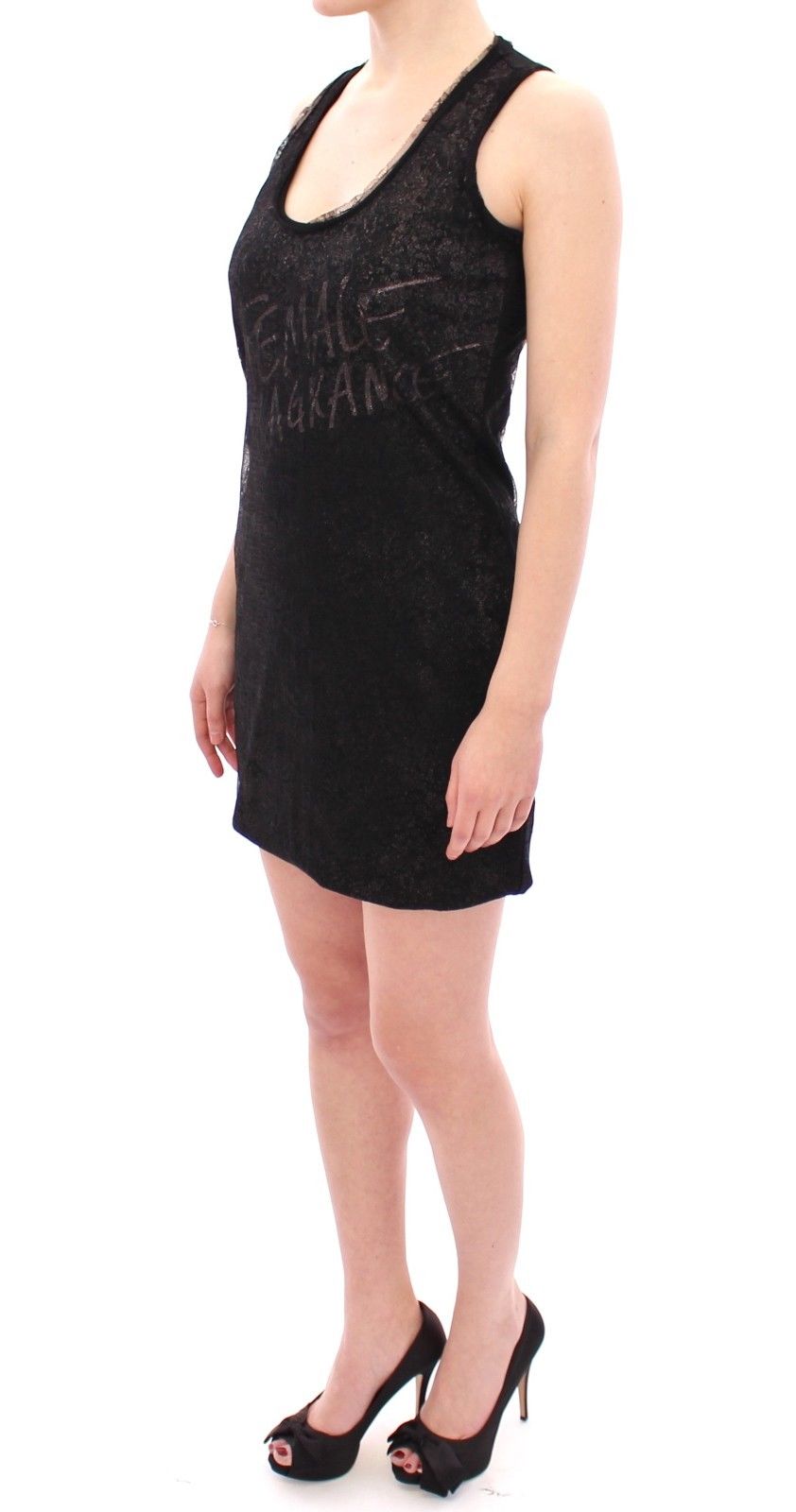 Ermanno Scervino Schwarzes Minikleid aus Nylon mit Spitzendetail