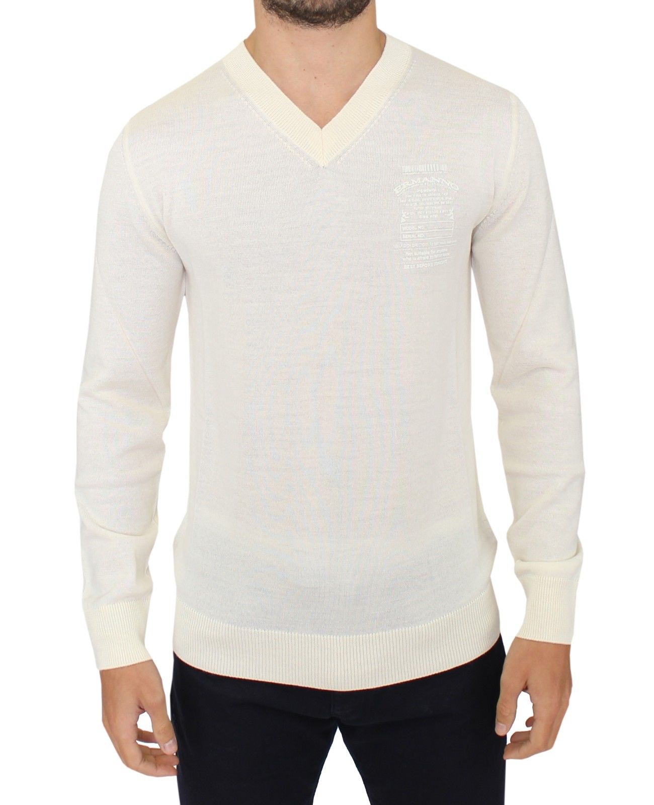 Ermanno Scervino – Pullover aus Wollmischung mit V-Ausschnitt in Cremeweiß
