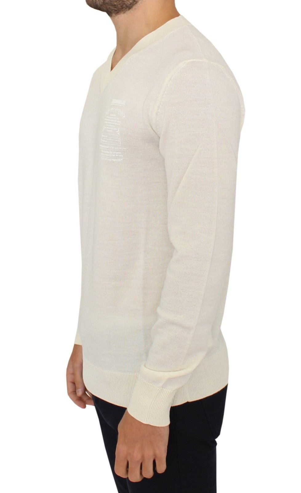 Ermanno Scervino – Pullover aus Wollmischung mit V-Ausschnitt in Cremeweiß