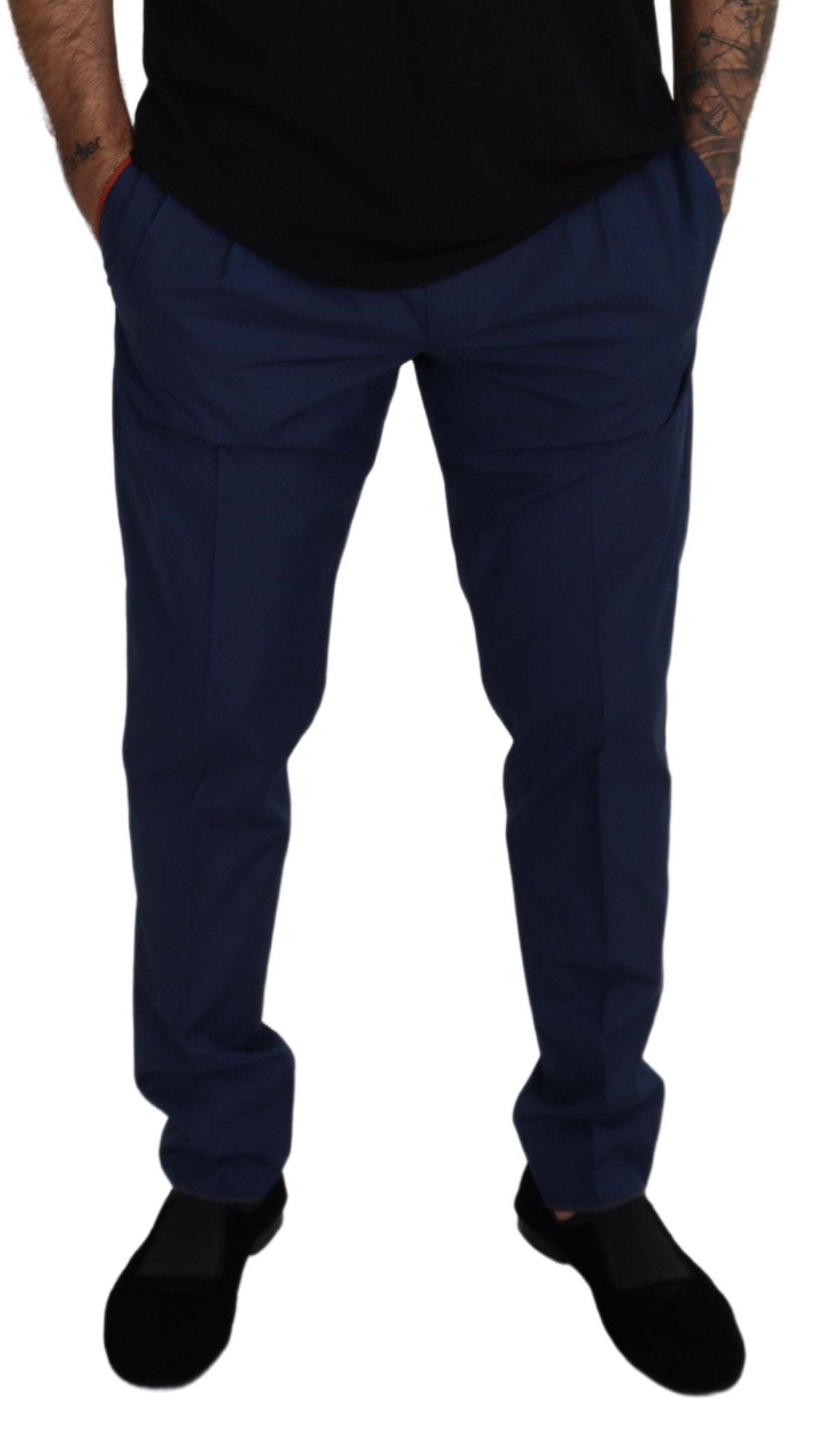 Dolce &amp; Gabbana Elegante Slim Fit Chinos aus blauer Seidenmischung