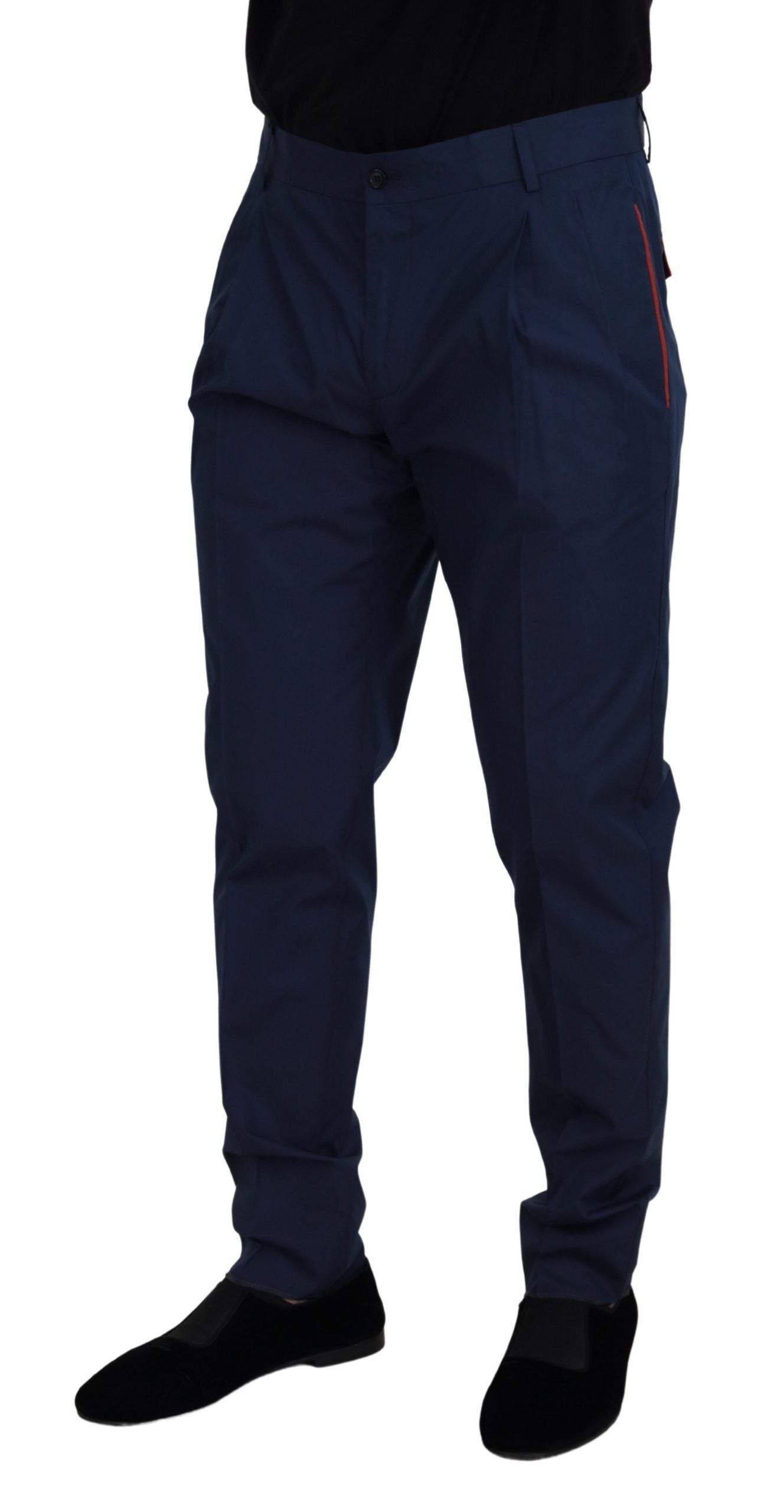 Dolce &amp; Gabbana Elegante Slim Fit Chinos aus blauer Seidenmischung