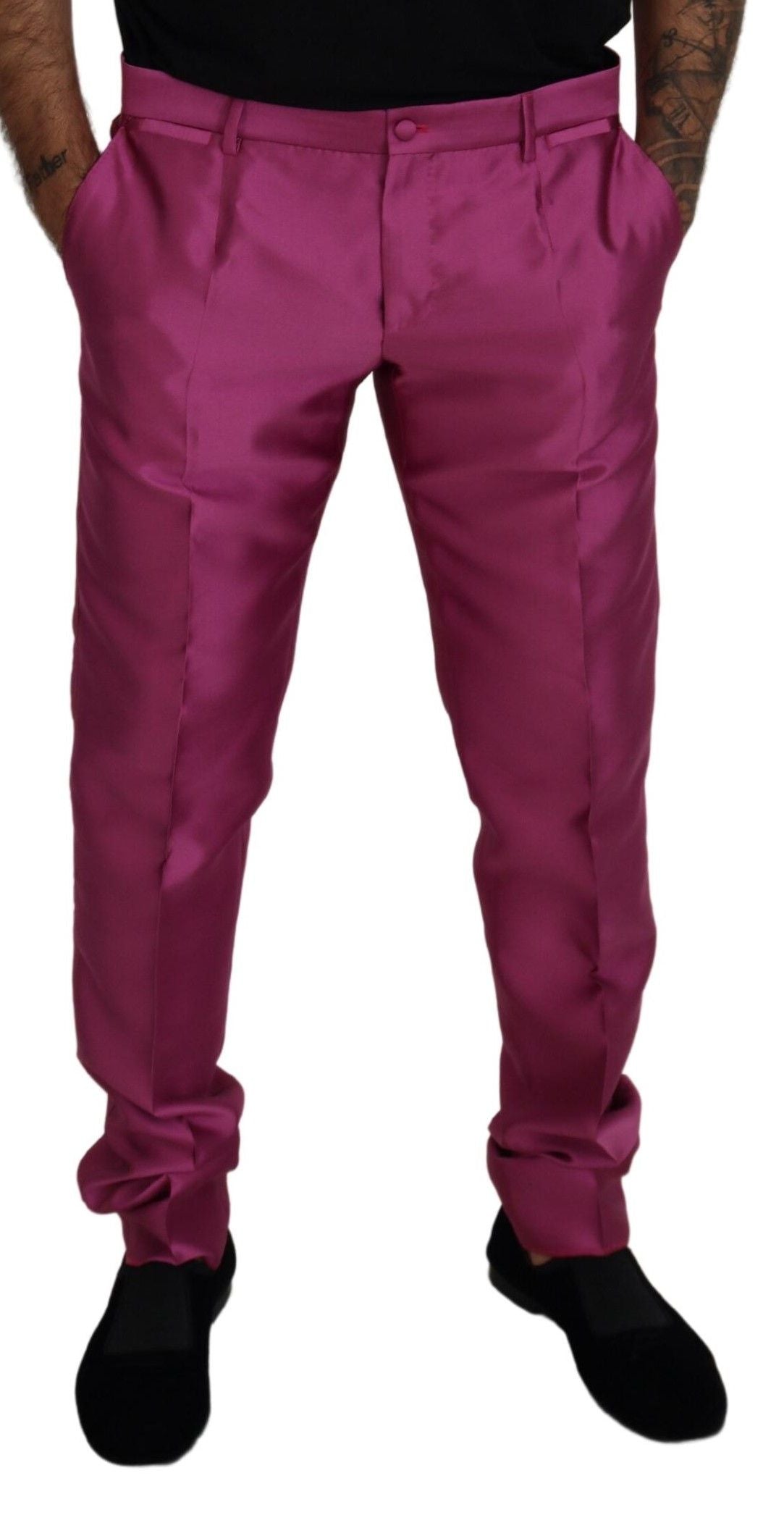 Dolce &amp; Gabbana – Elegante, schmal geschnittene Anzughose in Pink