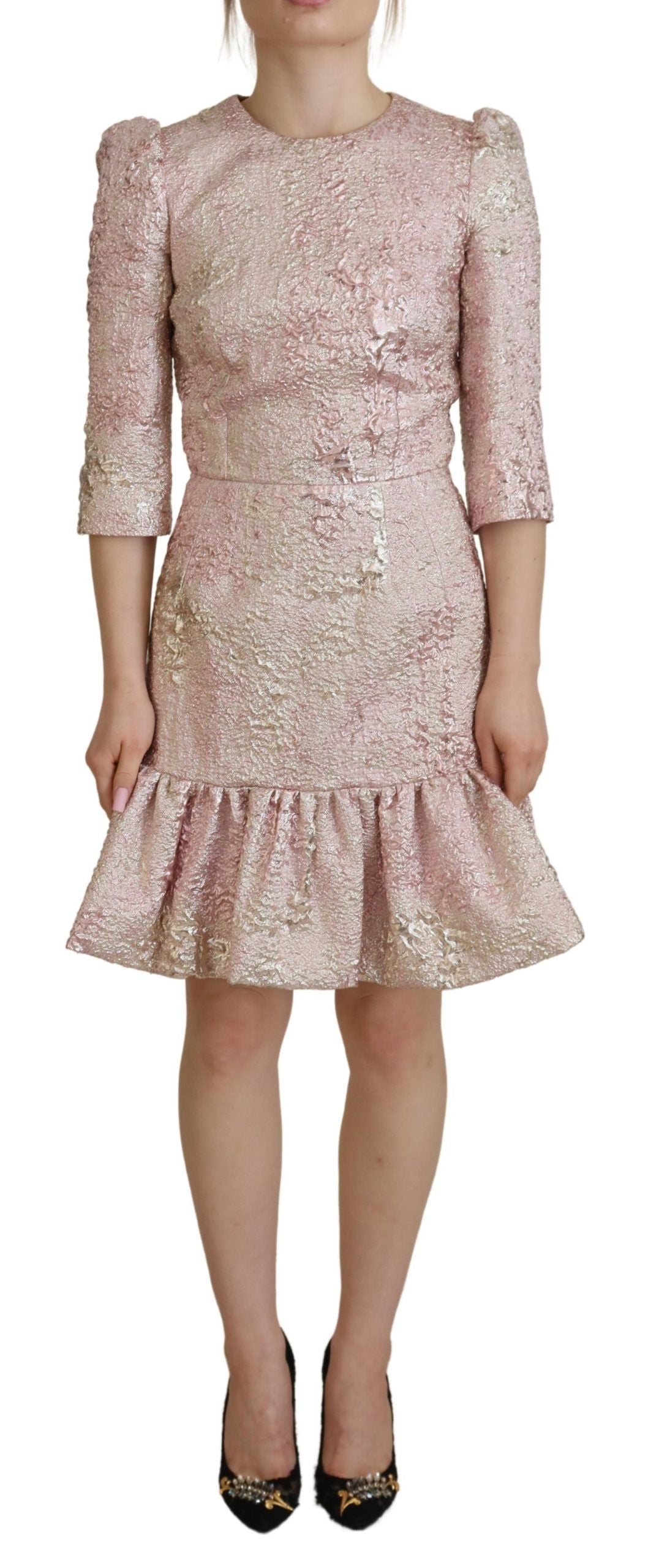 Dolce &amp; Gabbana – Elegantes rosa Jacquard-Midi-Etuikleid