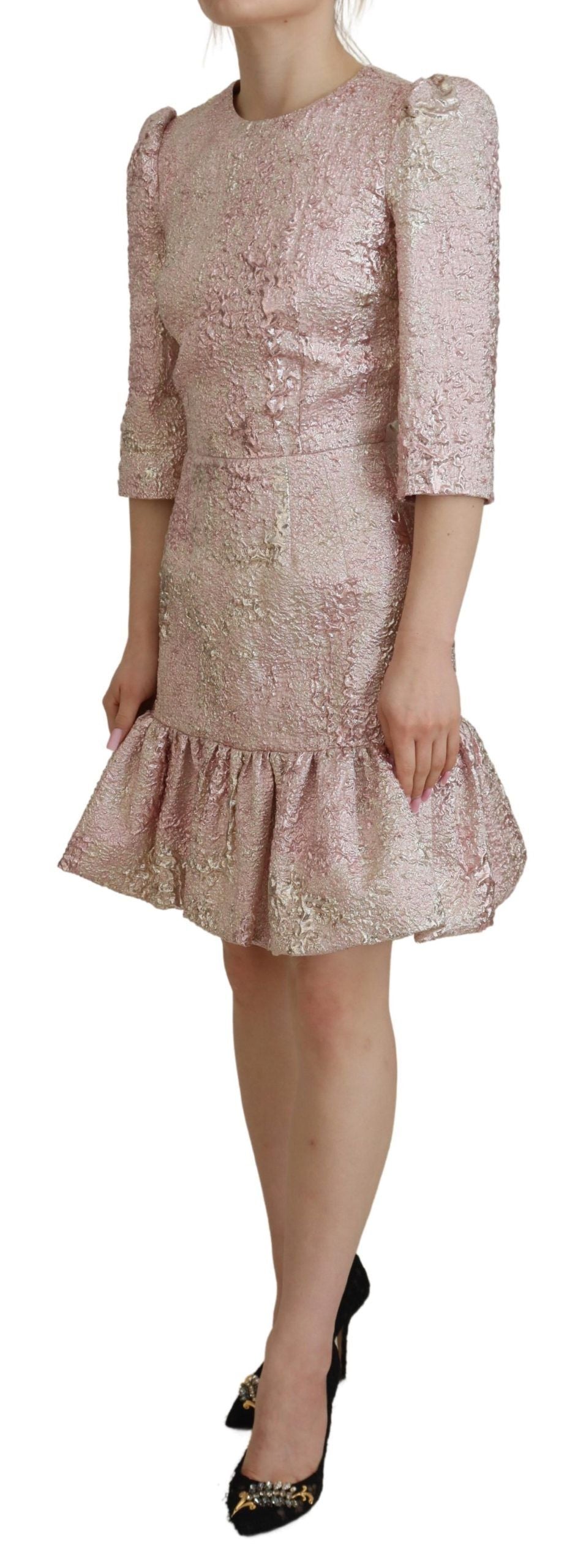 Dolce &amp; Gabbana – Elegantes rosa Jacquard-Midi-Etuikleid