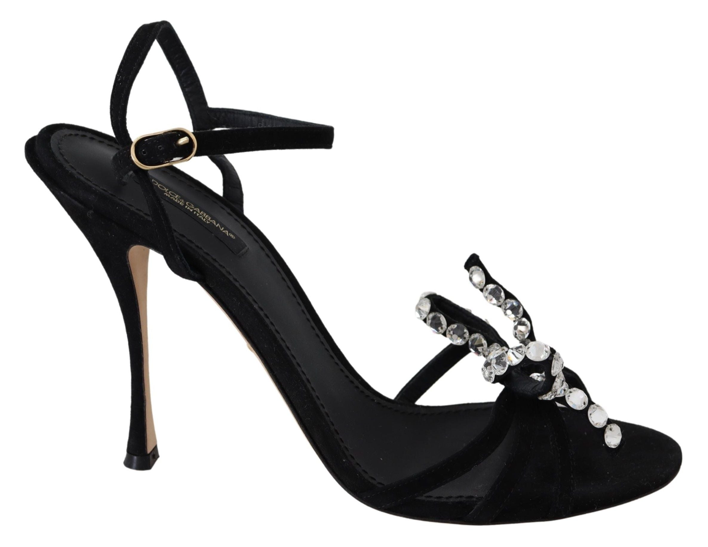 Dolce &amp; Gabbana Elegante hohe Sandalen aus Wildleder mit Kristallschleifen