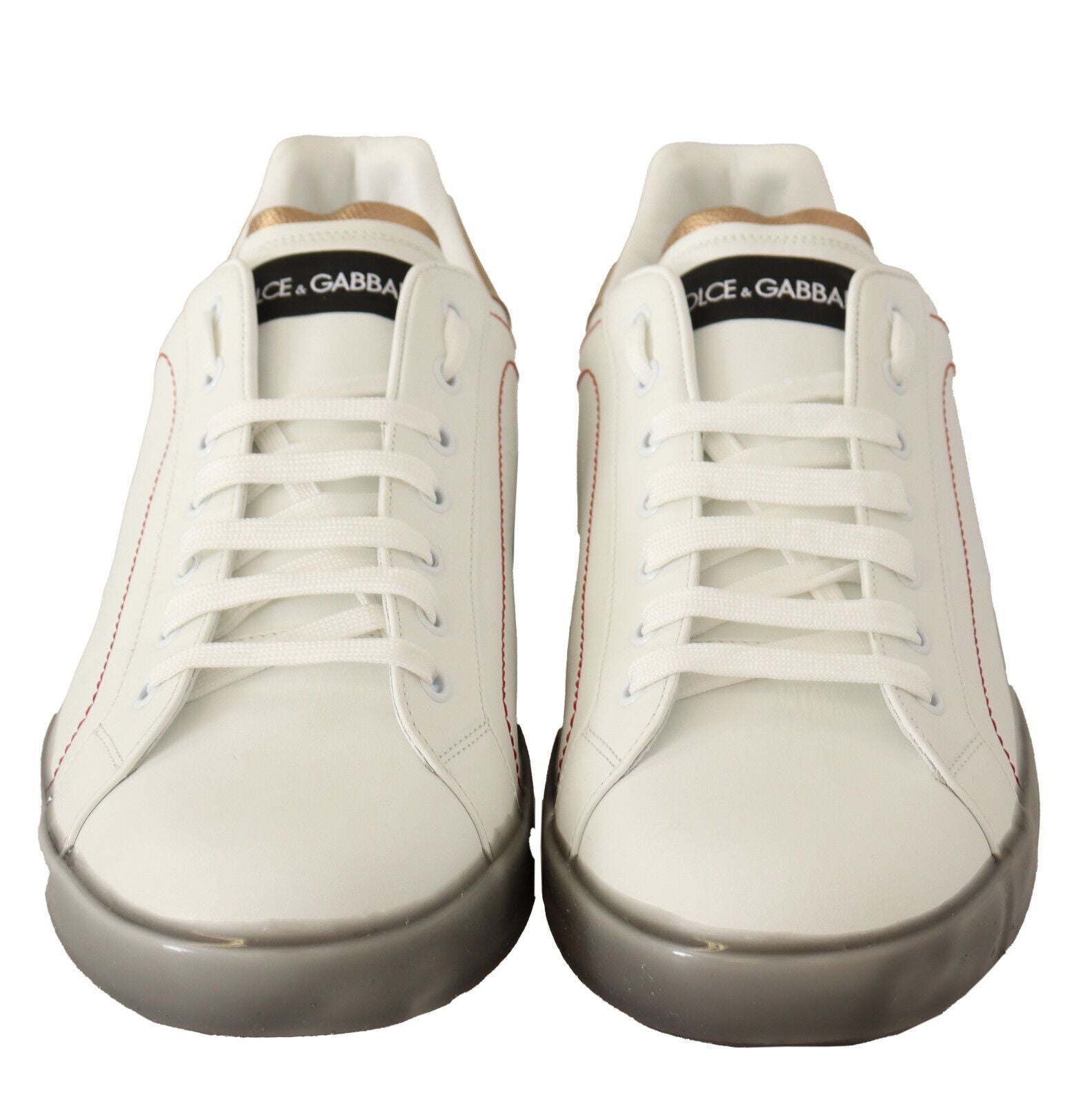 Dolce &amp; Gabbana Elegante Sneakers aus weißem und goldenem Leder