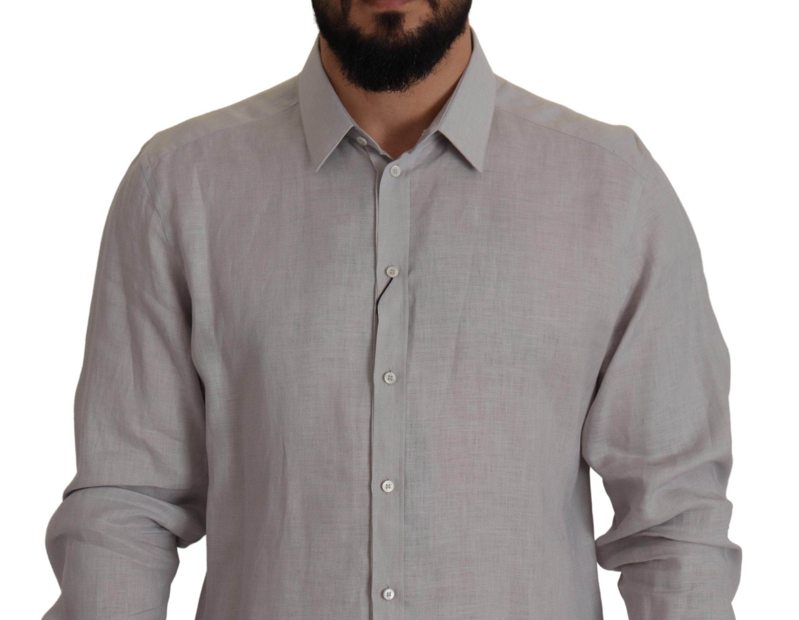 Dolce &amp; Gabbana Elegantes graues Slim Fit Leinenhemd