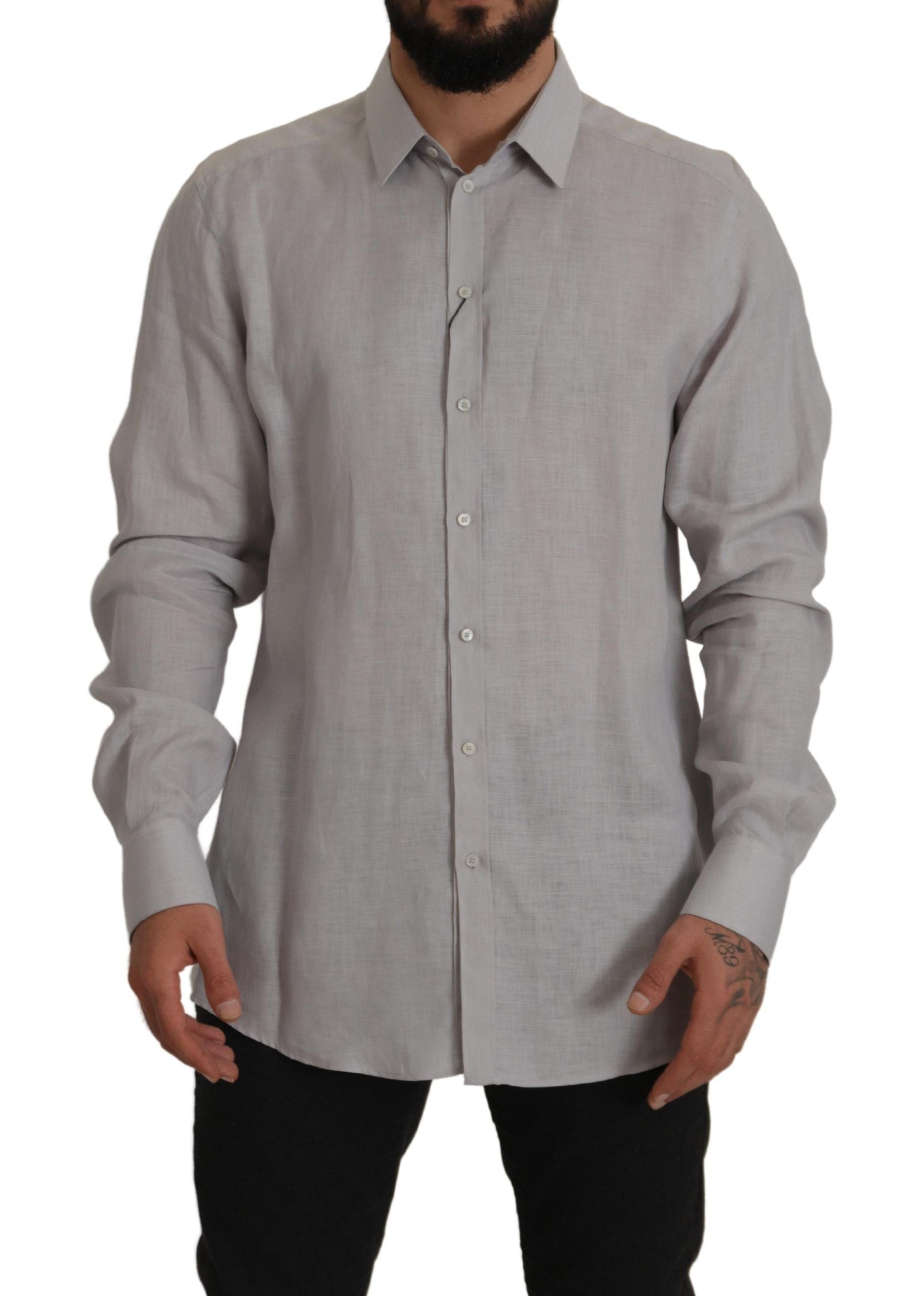 Dolce &amp; Gabbana Elegantes graues Slim Fit Leinenhemd