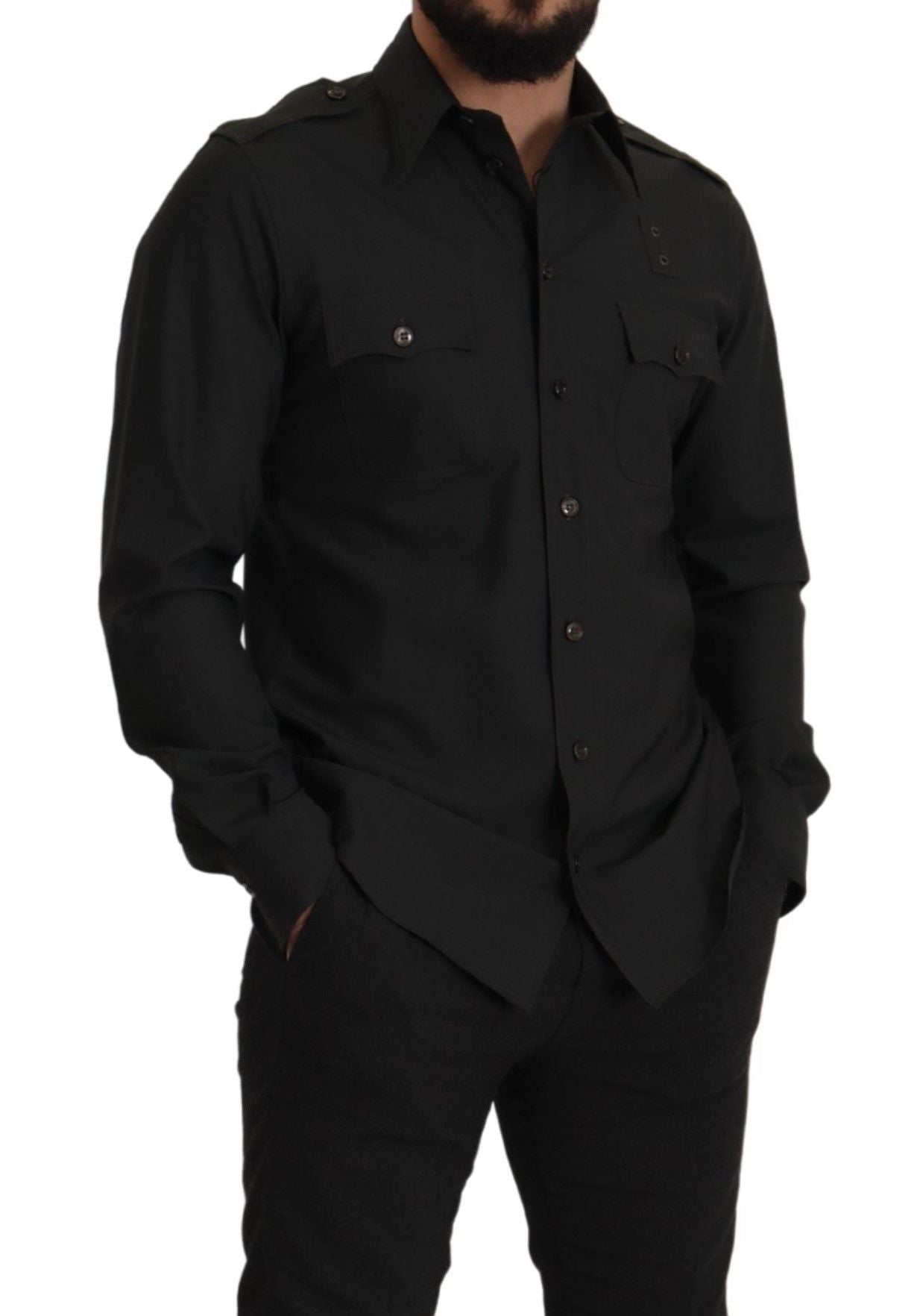Dolce &amp; Gabbana Elegantes Slim Fit-Hemd aus dunkelgrüner Baumwolle
