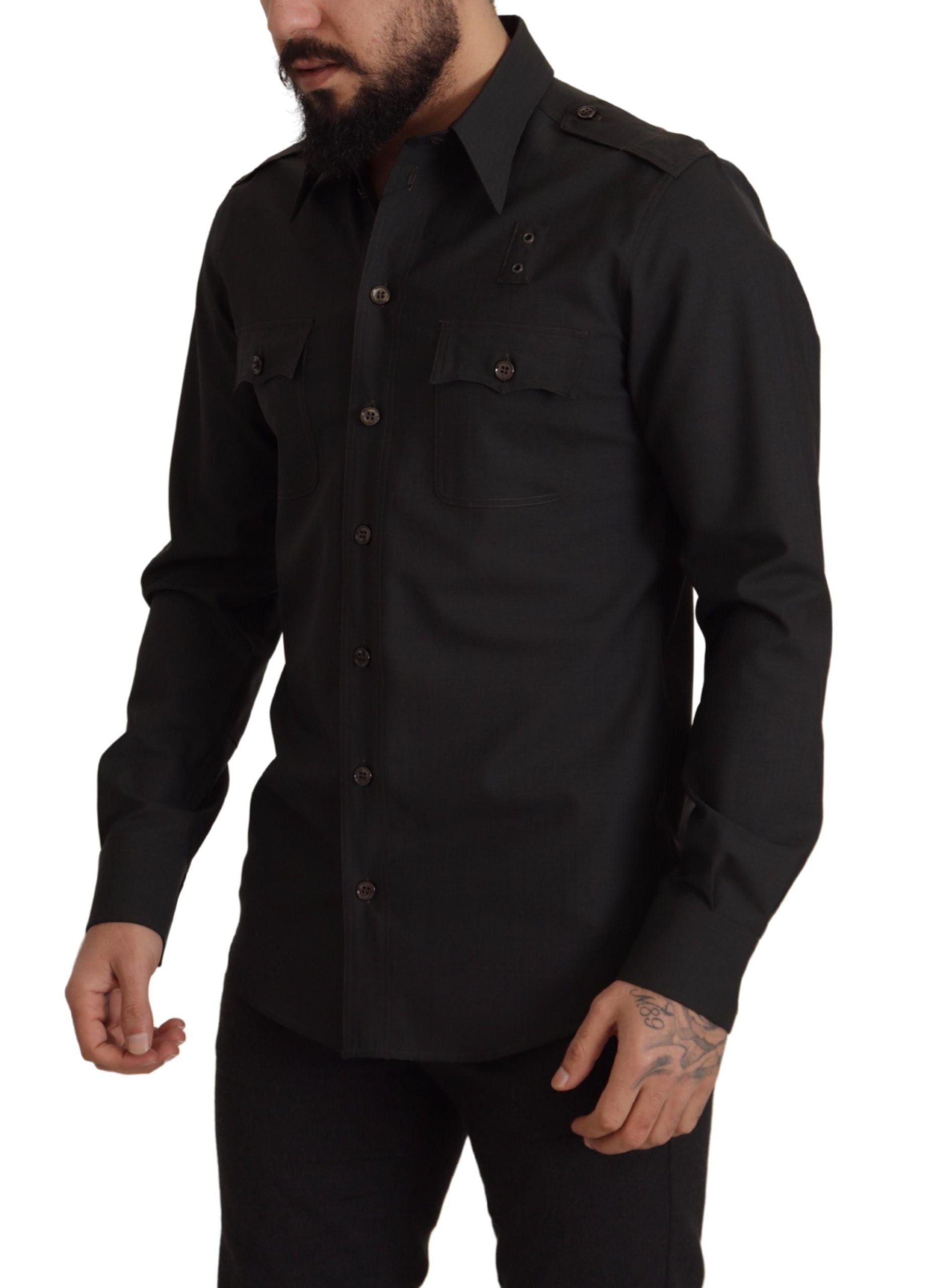 Dolce &amp; Gabbana Elegantes Slim Fit-Hemd aus dunkelgrüner Baumwolle