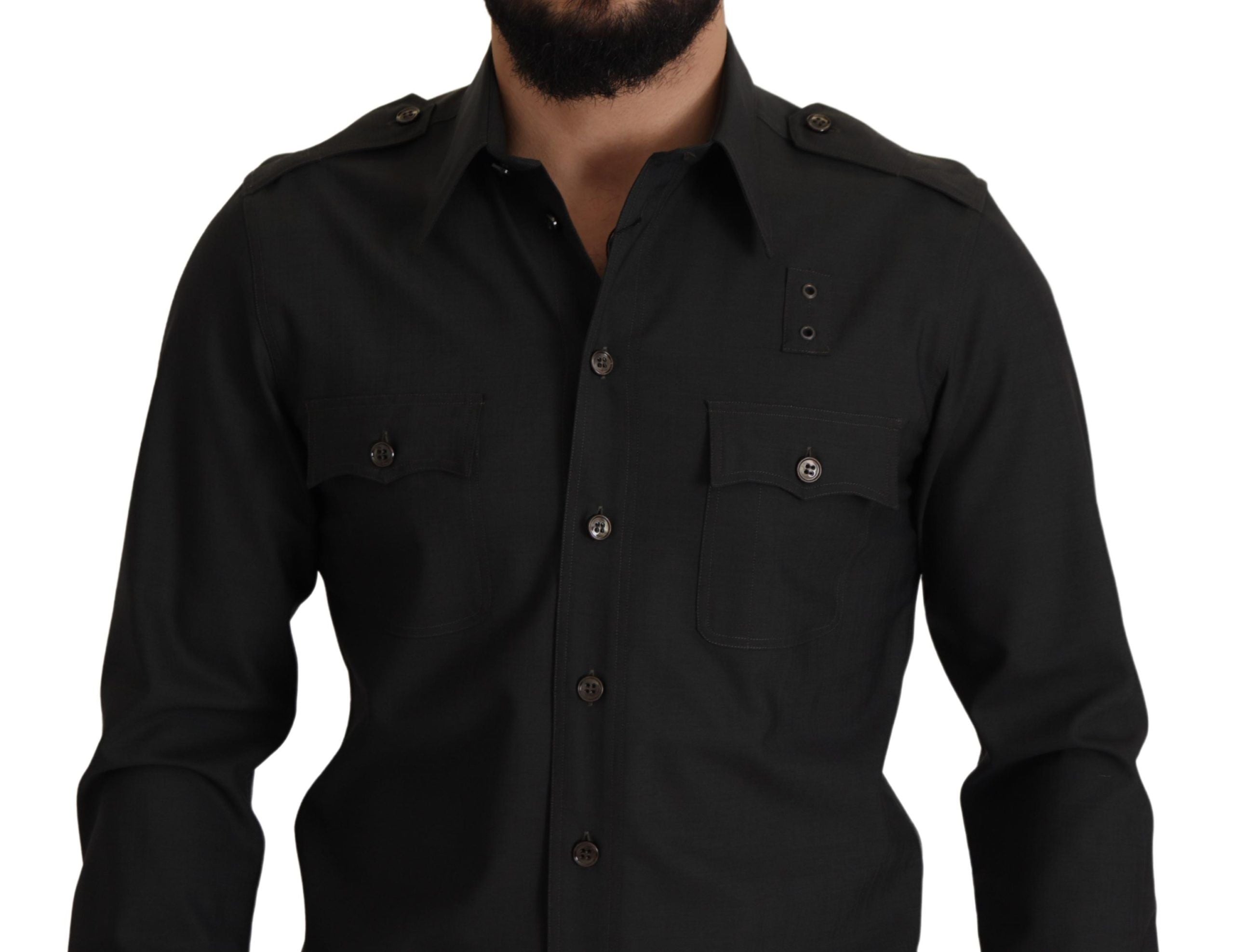 Dolce &amp; Gabbana Elegantes Slim Fit-Hemd aus dunkelgrüner Baumwolle