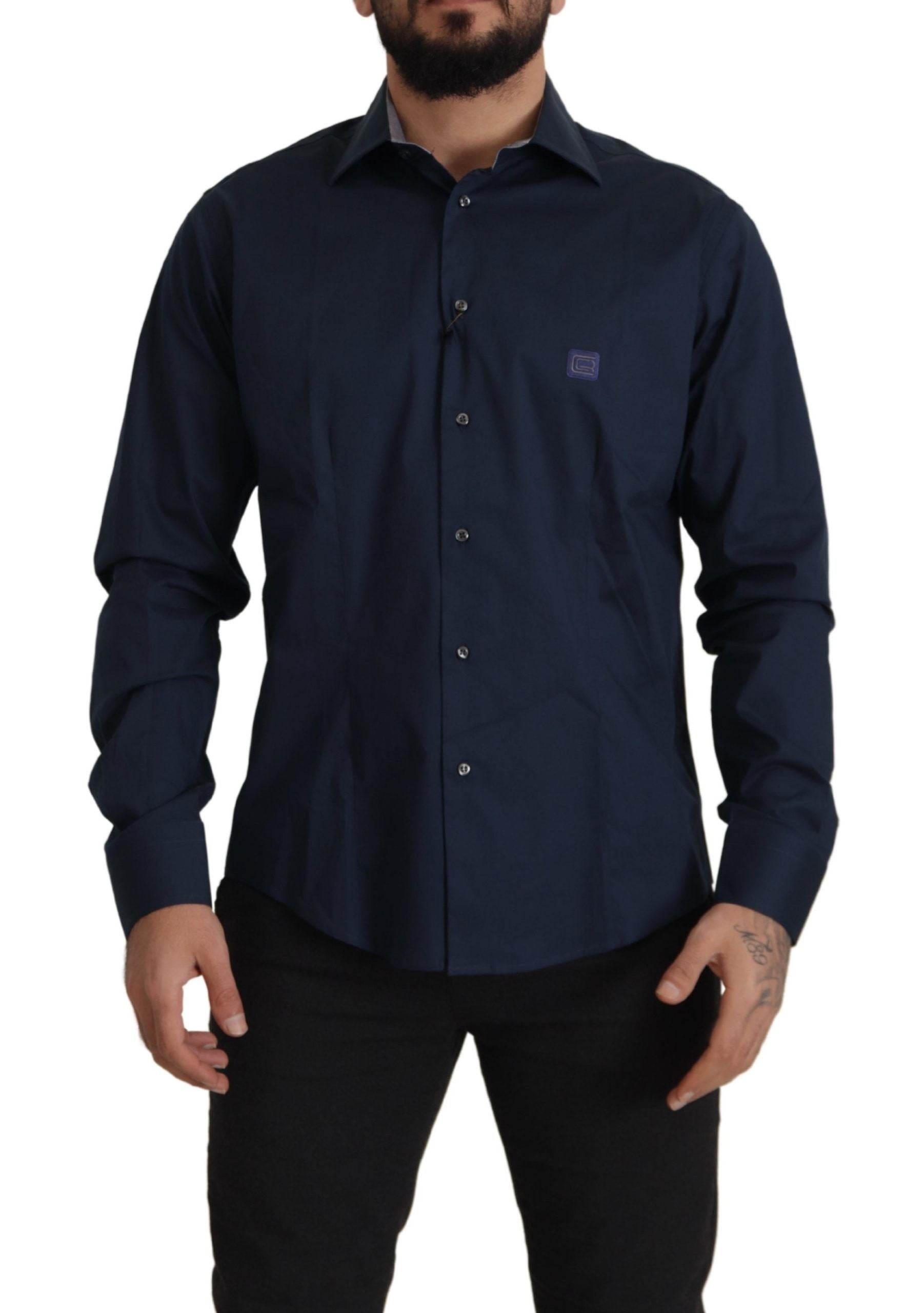 Roberto Cavalli – Marineblaues, elegantes Baumwollhemd