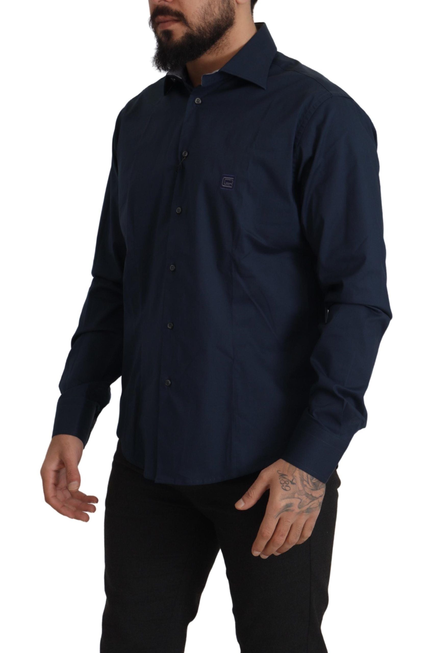 Roberto Cavalli – Marineblaues, elegantes Baumwollhemd