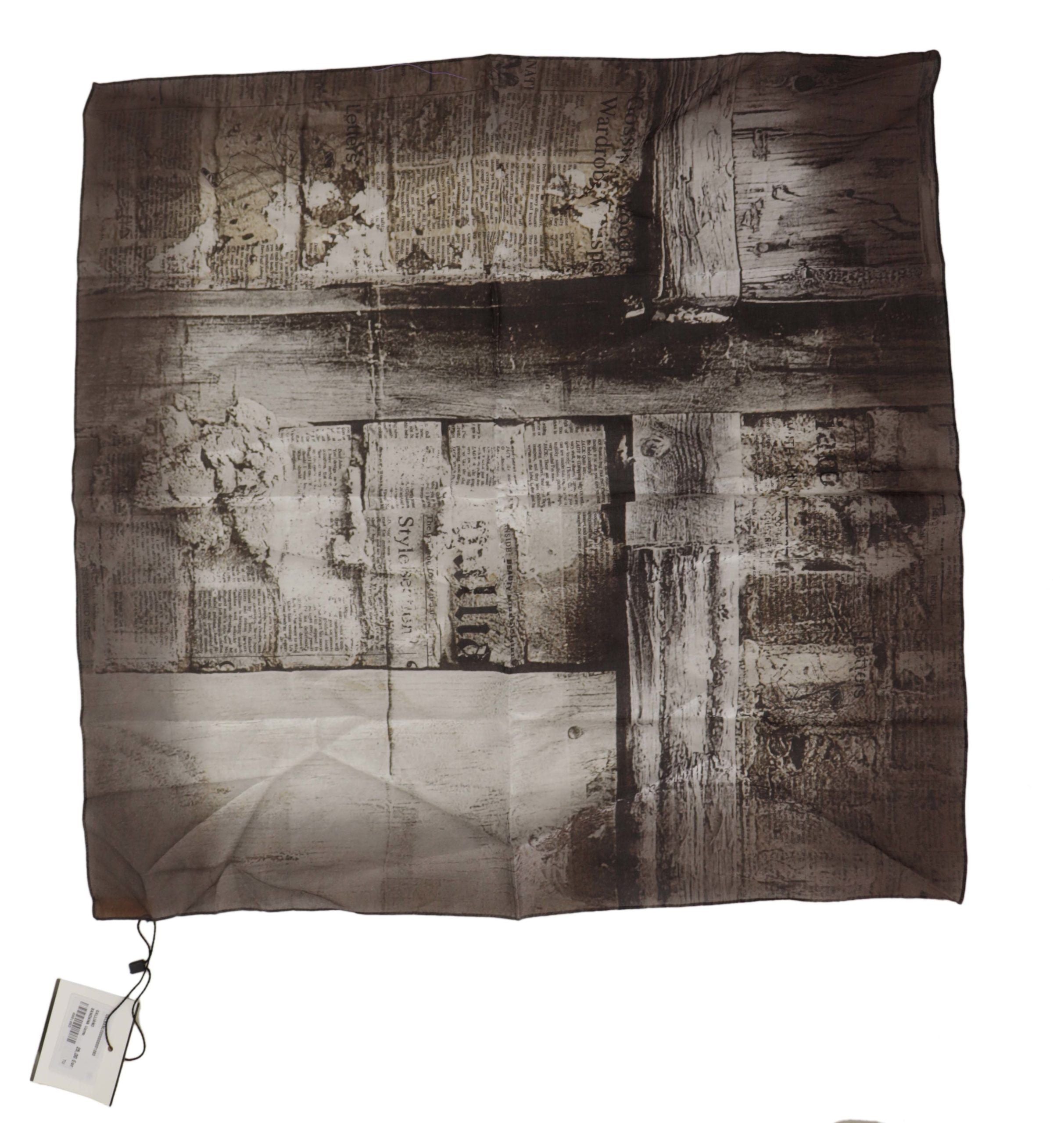 John Galliano Black Cotton Newsprint Square Wrap Foulard Scarf