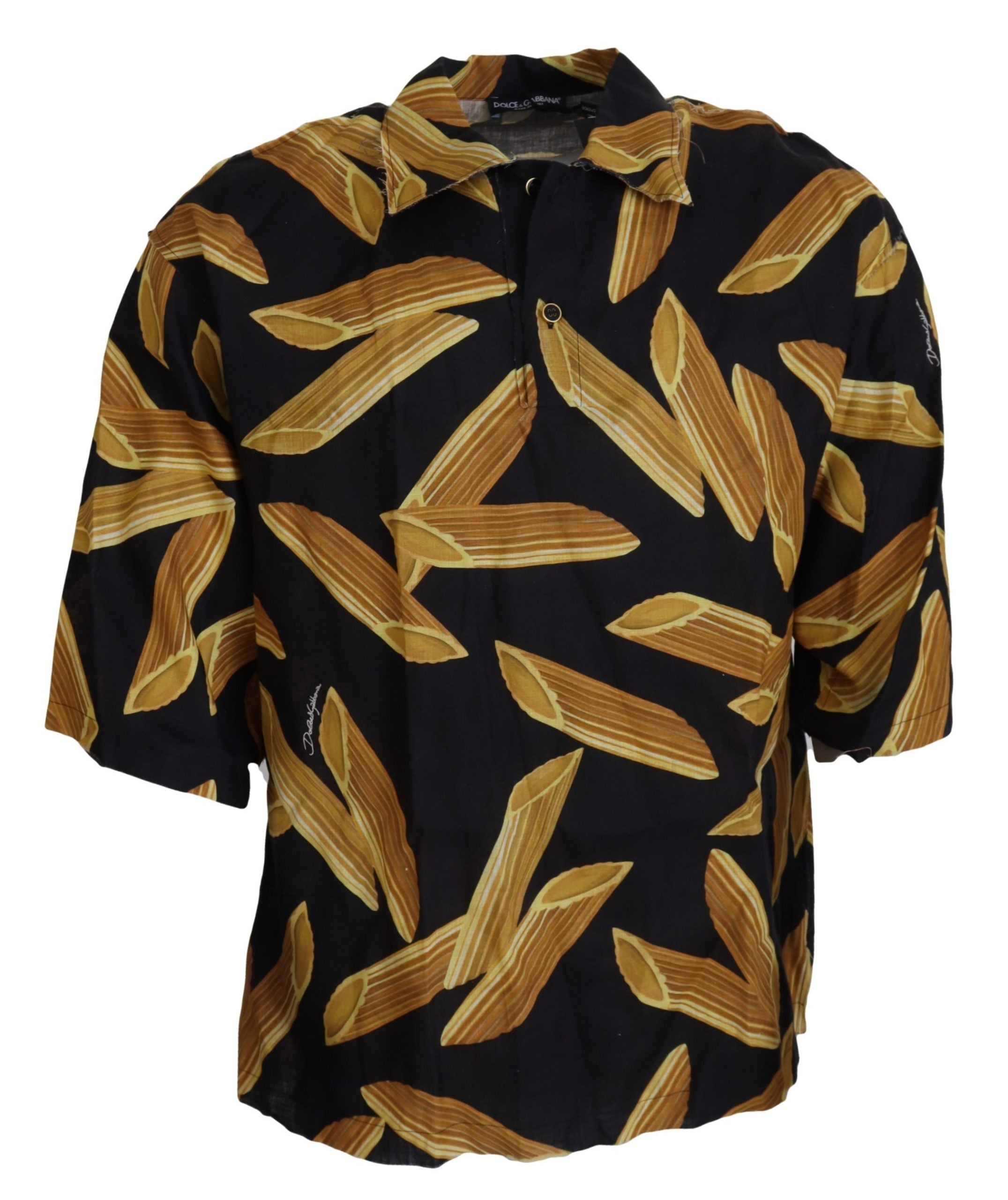 Dolce &amp; Gabbana Schwarzes Leinenhemd mit Penne Rigate-Print