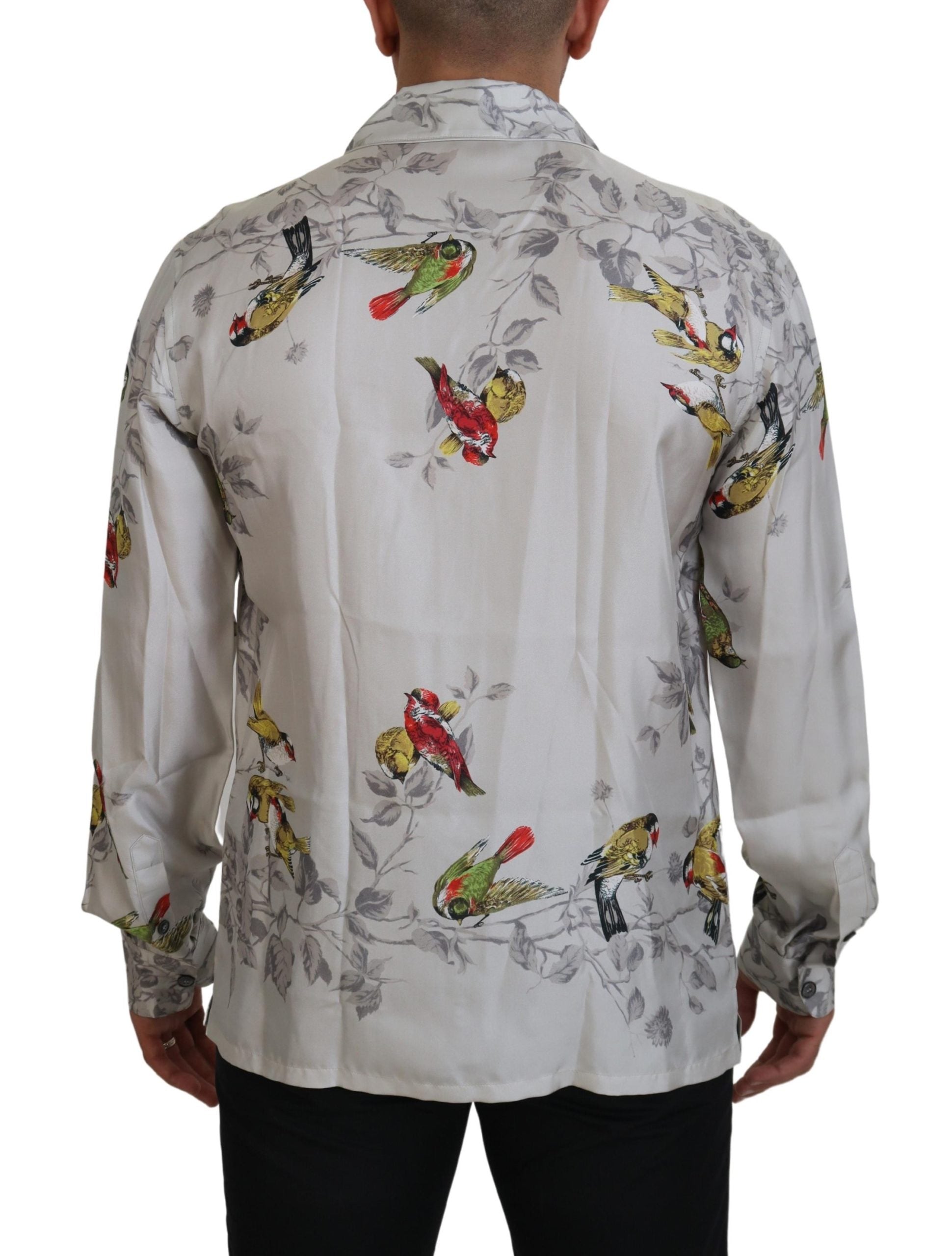 Cămașă elegantă casual din mătase cu imprimeu de păsări Dolce &amp; Gabbana