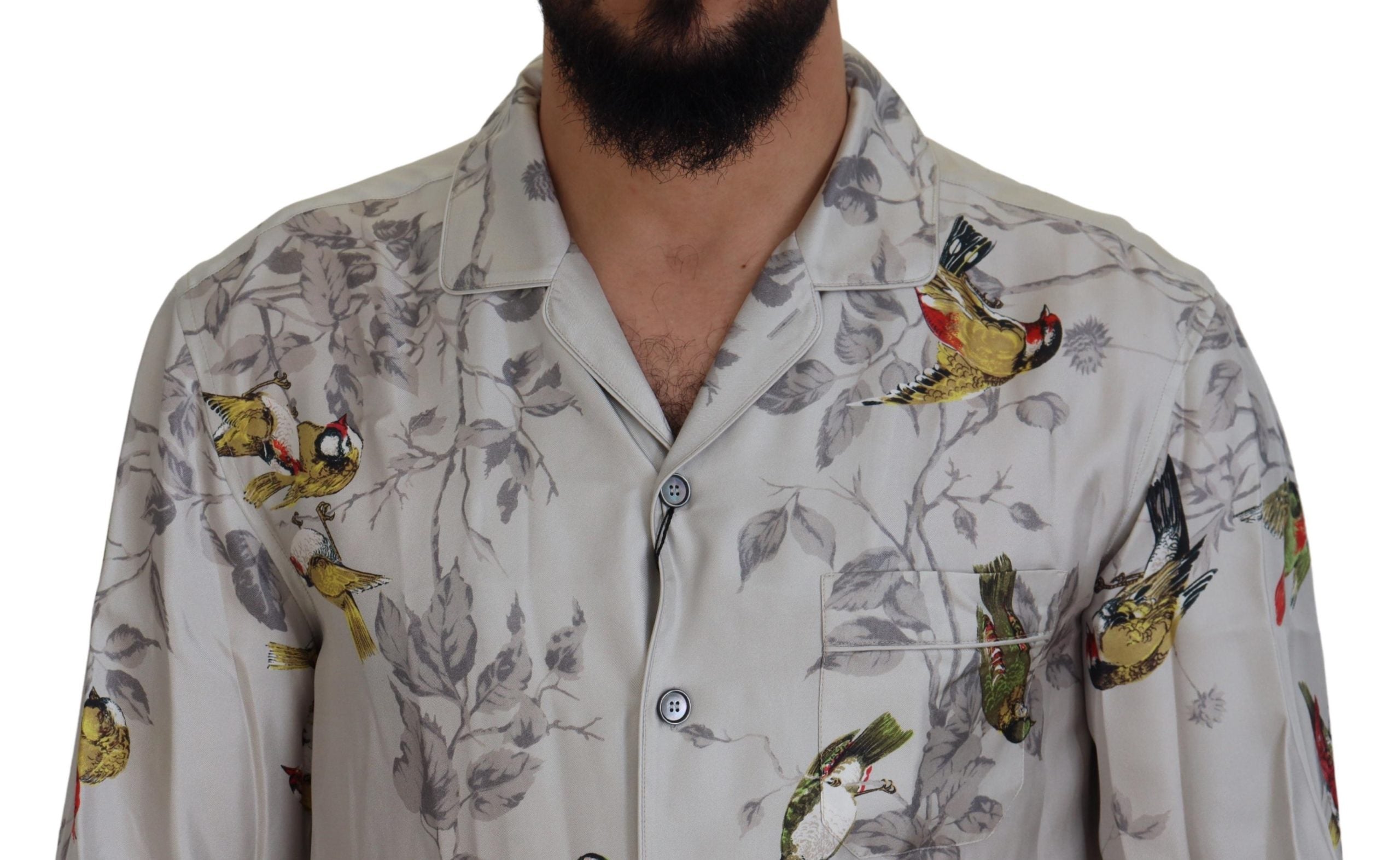 Cămașă elegantă casual din mătase cu imprimeu de păsări Dolce &amp; Gabbana