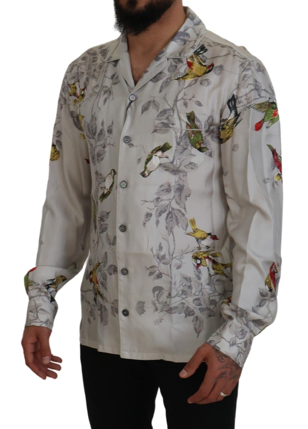 Cămașă elegantă casual din mătase cu imprimeu de păsări Dolce &amp; Gabbana