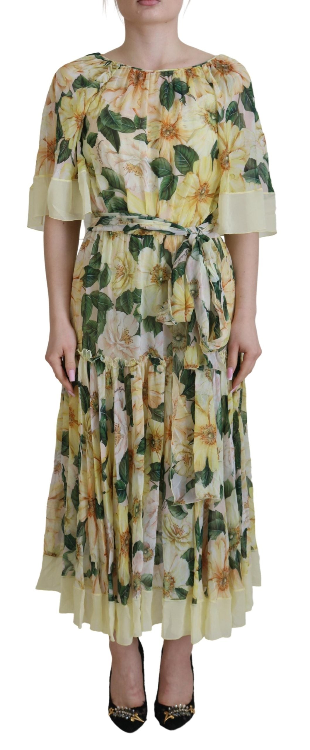 Dolce &amp; Gabbana – Maxikleid aus Seide mit Blumenmuster und Plissee