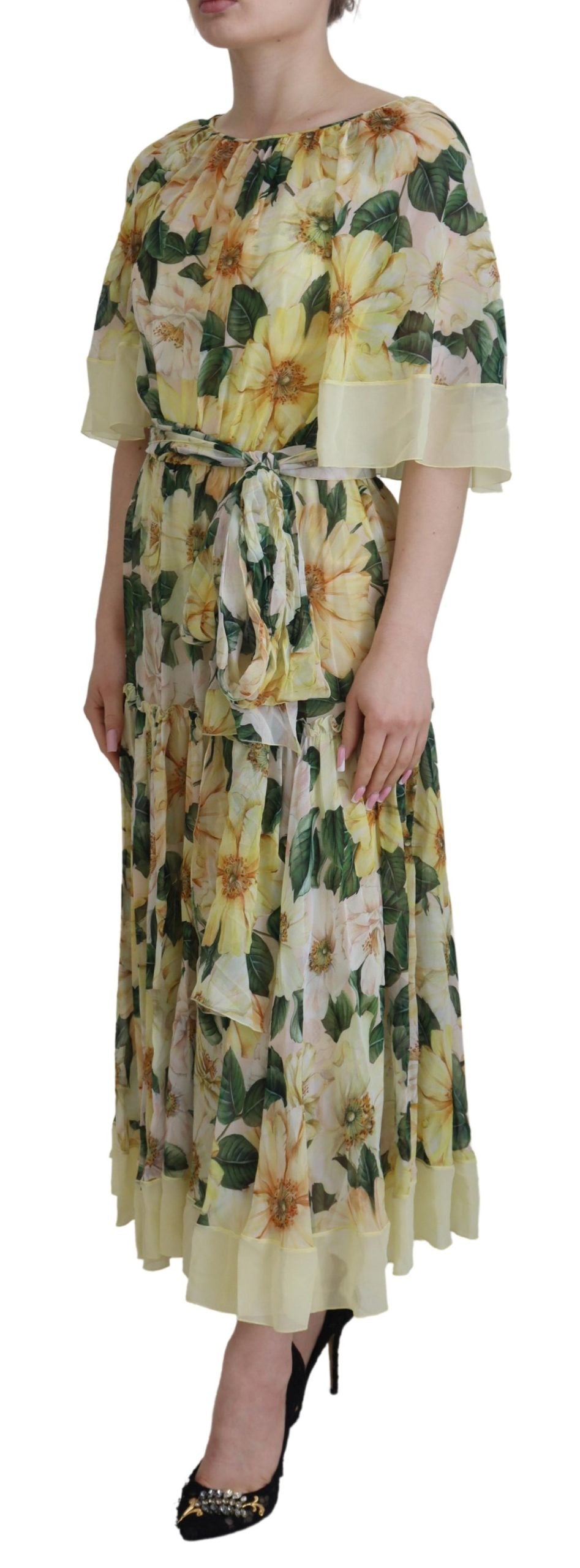 Dolce &amp; Gabbana – Maxikleid aus Seide mit Blumenmuster und Plissee