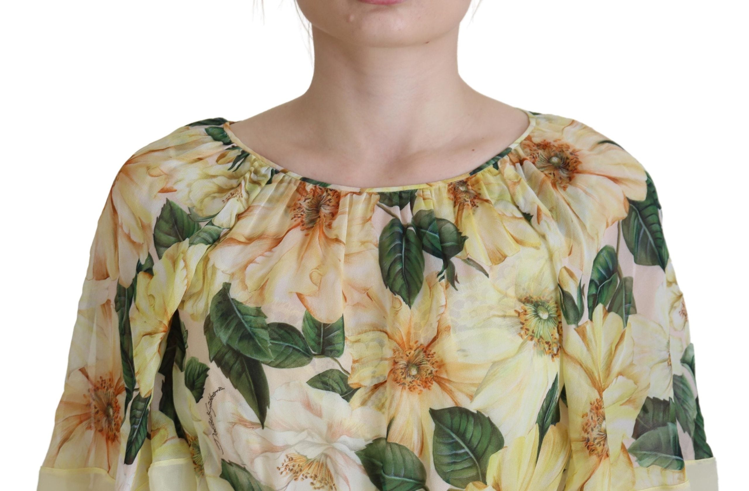 Dolce &amp; Gabbana – Maxikleid aus Seide mit Blumenmuster und Plissee