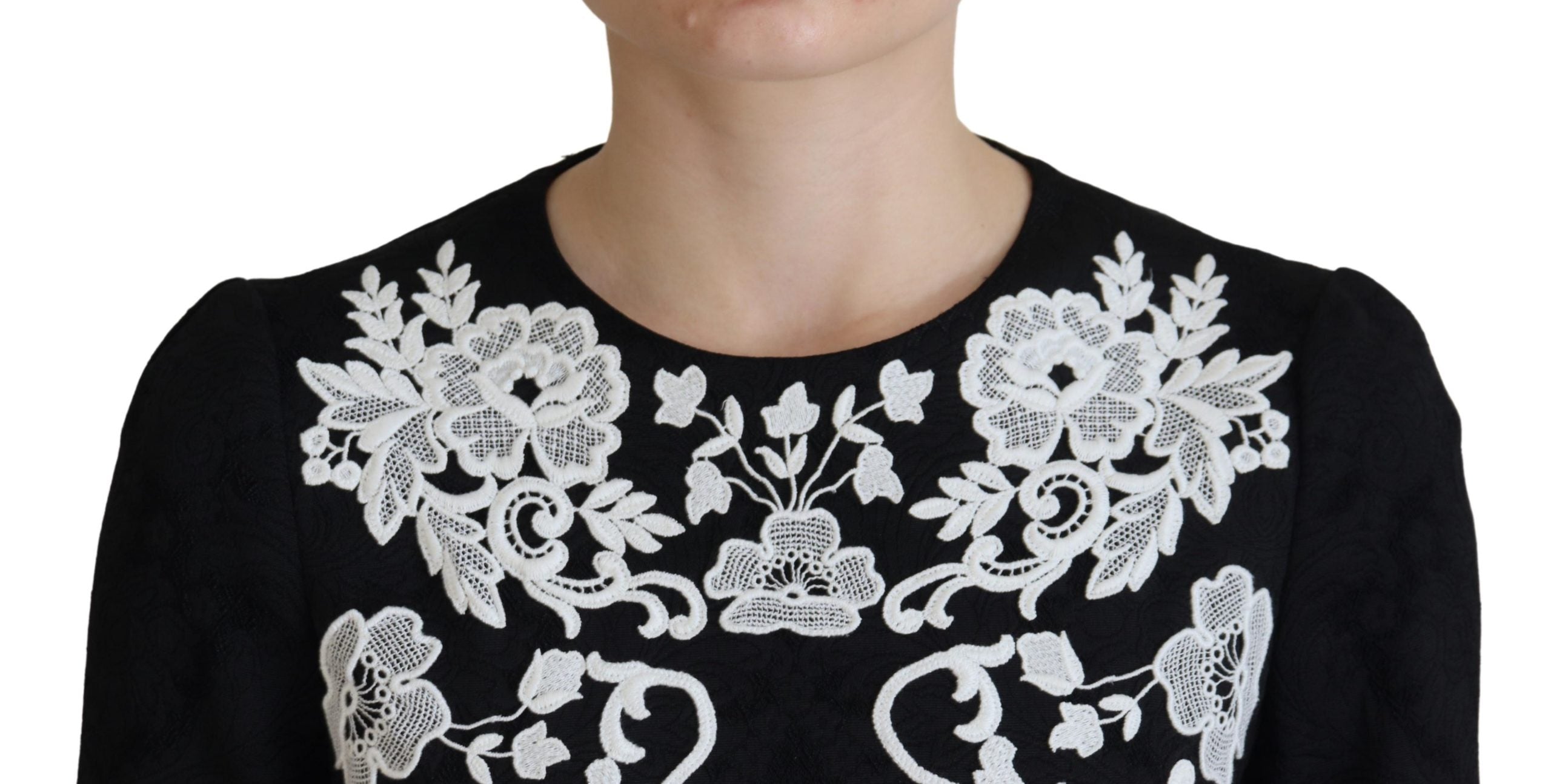 Rochie mini elegantă Dolce &amp; Gabbana neagră, cu model A, și dantelă