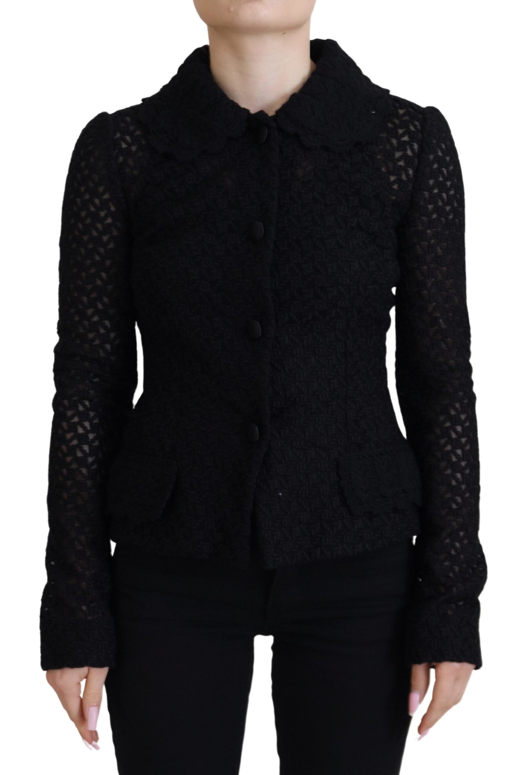 Dolce &amp; Gabbana Elegante schwarze Button-Down-Jacke aus Wollmischung