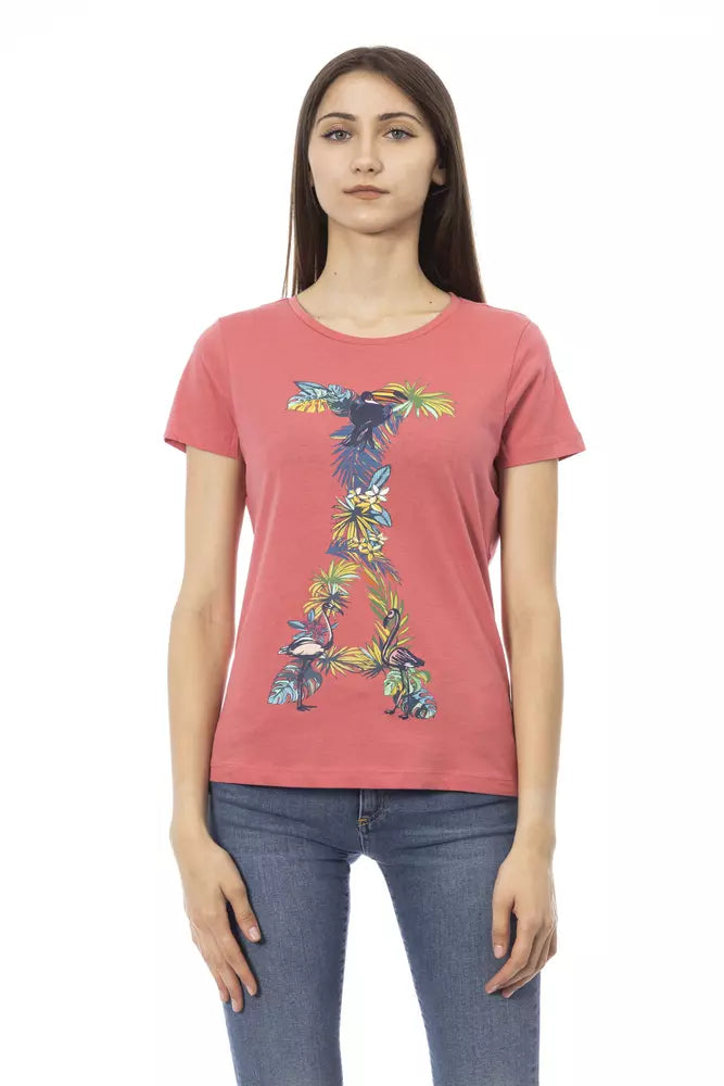 Tricou Trussardi Action Chic Fuchsia cu mânecă scurtă la modă