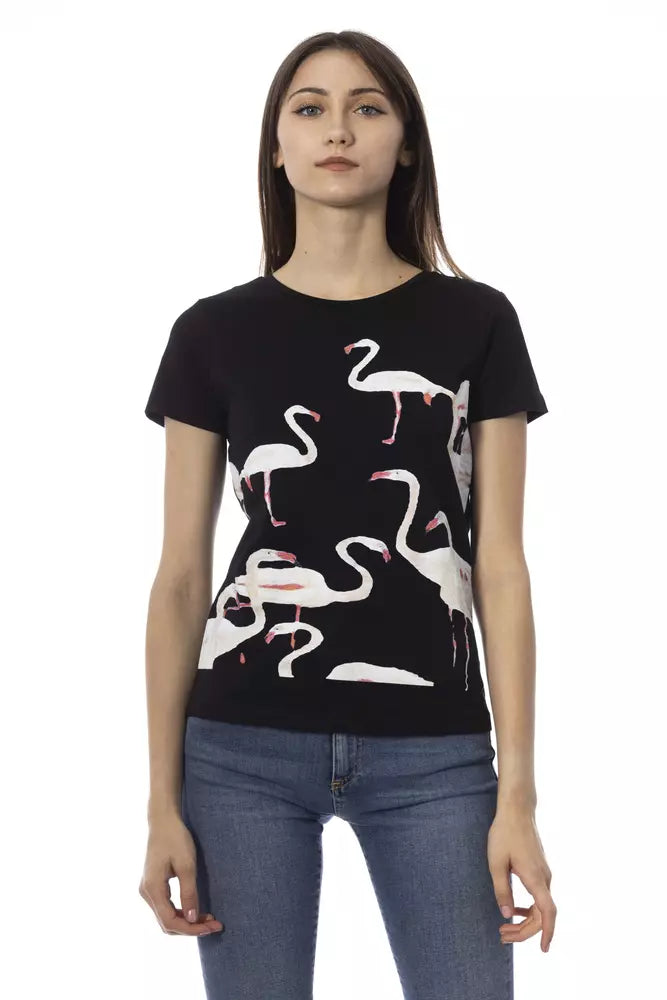 Tricou Trussardi Action Chic negru cu mânecă scurtă și guler rotund