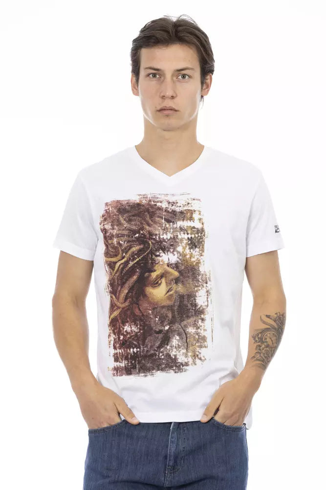 Tricou Trussardi Action elegant cu decolteu în V și imprimeu frontal elegant