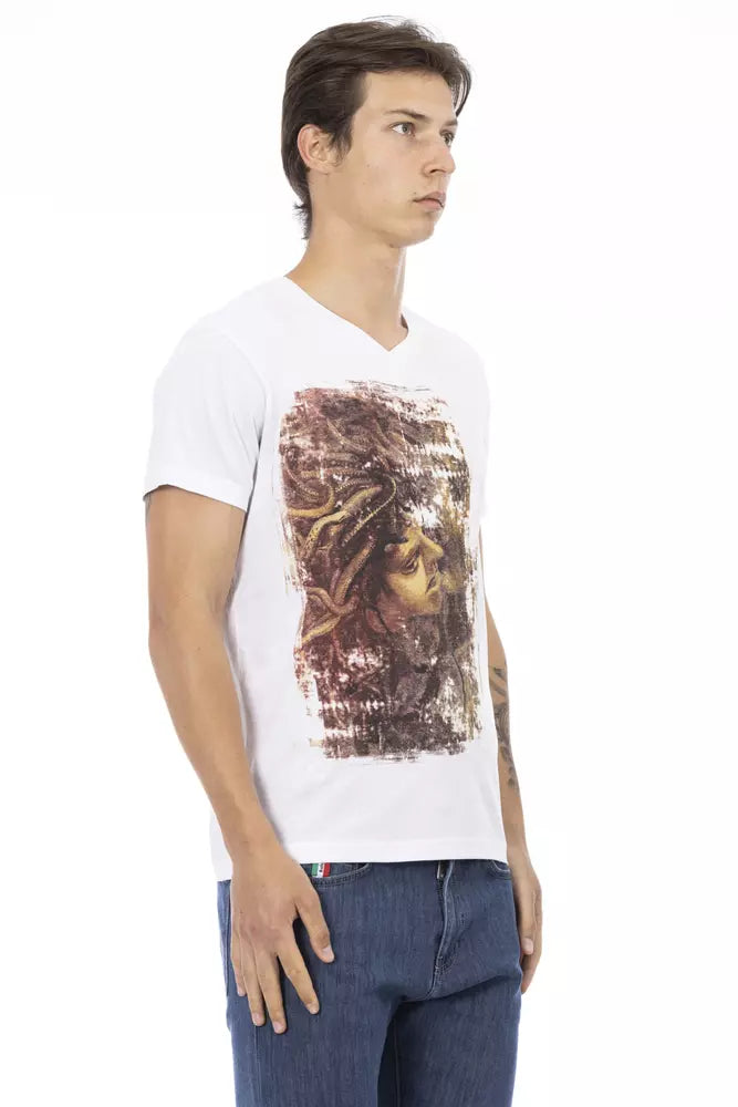 Tricou Trussardi Action elegant cu decolteu în V și imprimeu frontal elegant