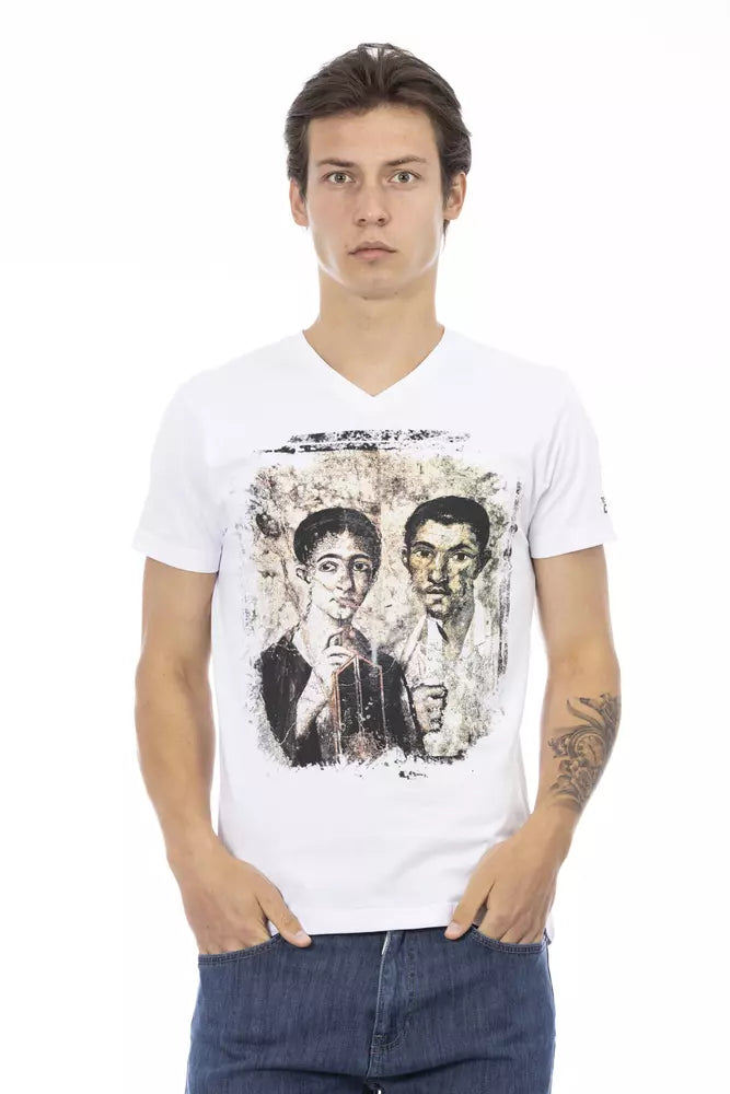 Tricou elegant Trussardi Action cu decolteu în V și imprimeu frontal elegant