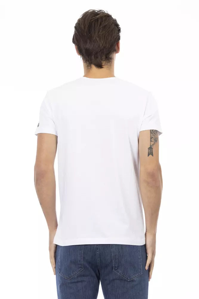 Tricou elegant Trussardi Action cu decolteu în V și imprimeu frontal elegant