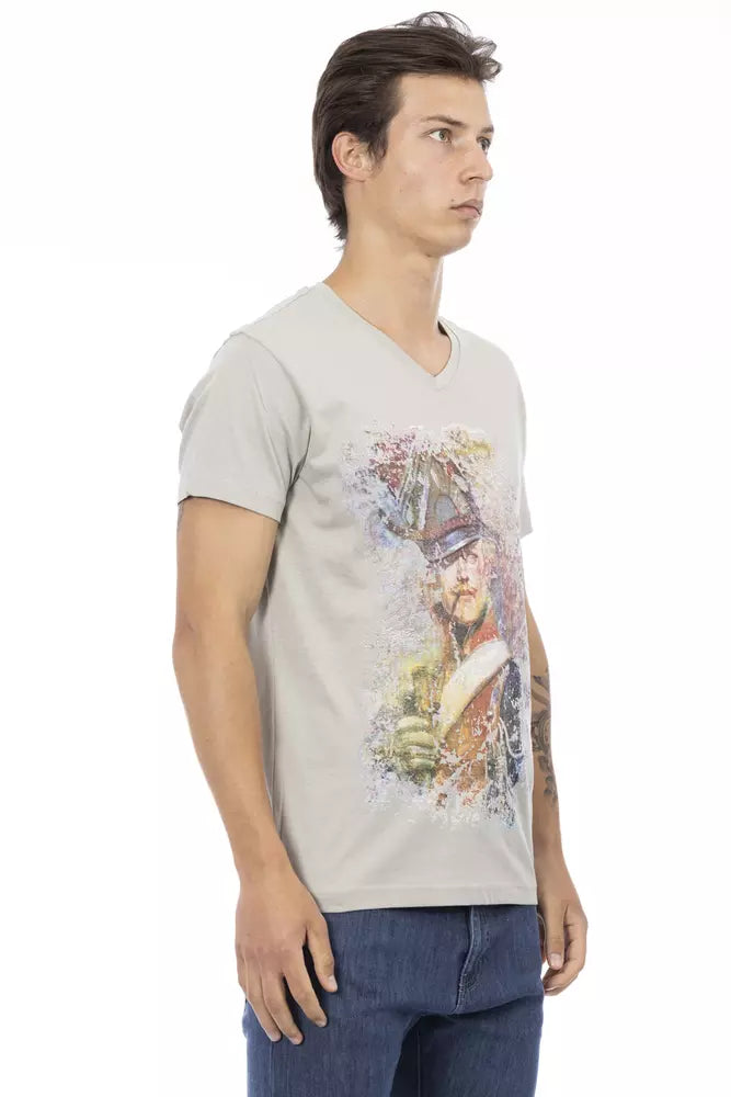 Trussardi Action Gray Cotton Men's V-Neck T-Shirt