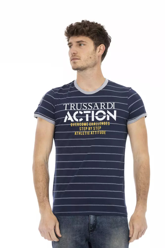 Tricou Trussardi Action albastru din bumbac pentru bărbați