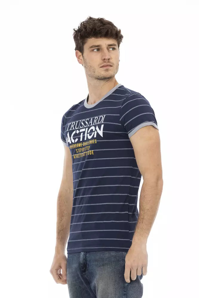 Tricou Trussardi Action albastru din bumbac pentru bărbați