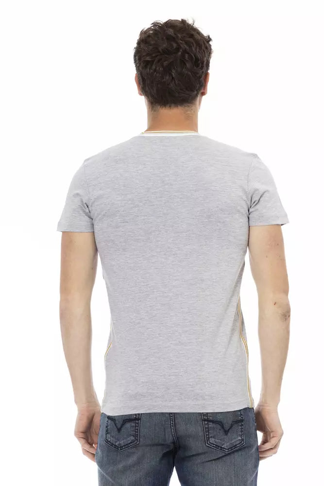 Tricou Trussardi Action gri din bumbac pentru bărbați cu guler în V