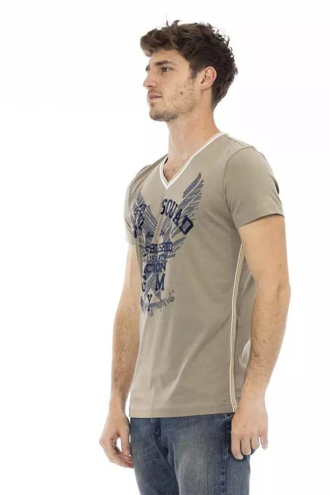 Trussardi Action Grünes Herren-T-Shirt aus Baumwolle mit V-Ausschnitt