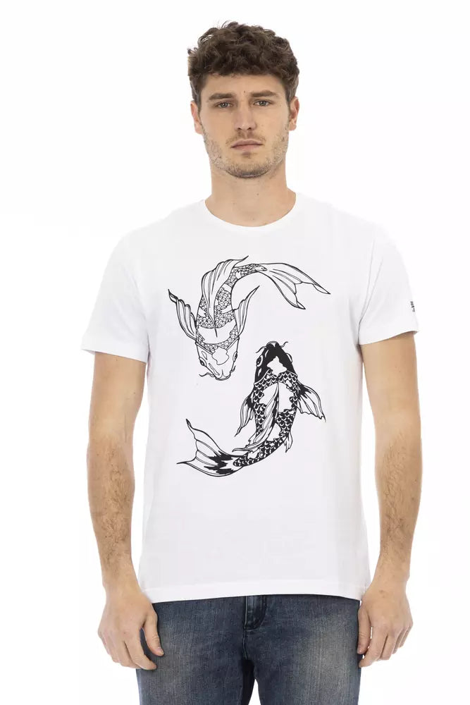 Tricou Trussardi Action Chic alb cu guler rotund din bumbac
