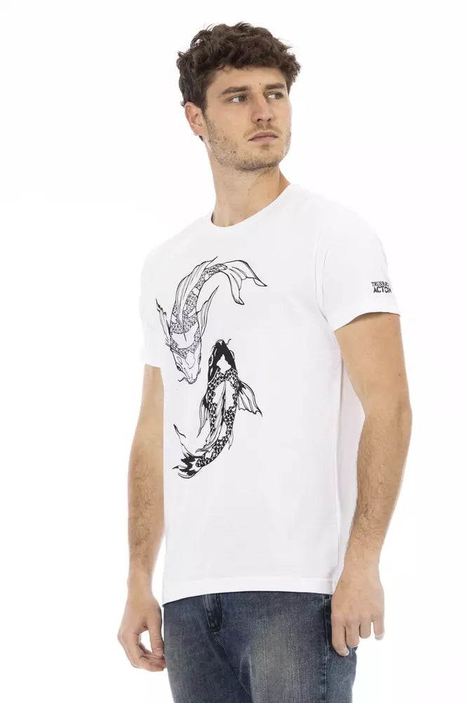 Tricou Trussardi Action Chic alb cu guler rotund din bumbac