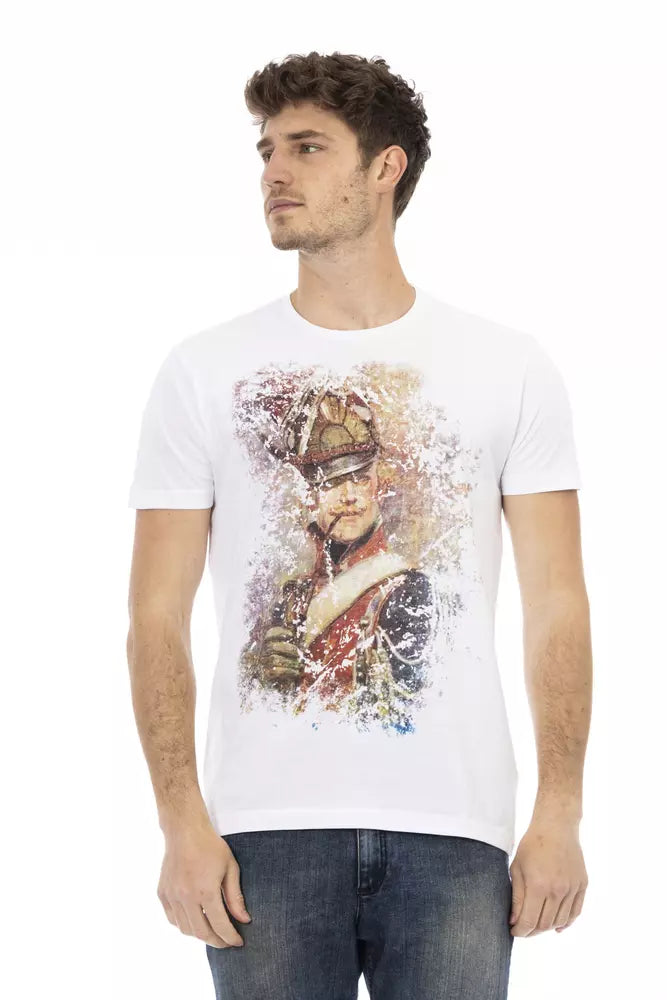 Tricou Trussardi Action Sleek alb din amestec de bumbac cu grafică în față